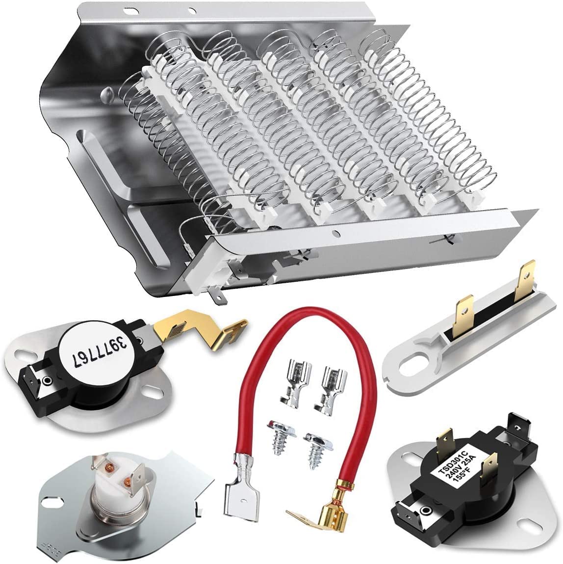 2025 UPGRADE 279838 Dryer Heating Element for Whirlpool Kenmore Roper Maytag Amana Admiral Dryer Heating Element Part Thermostat Thermal Fuse medx655dw1 500 600 70 80 Series Model 110 Dryer Part