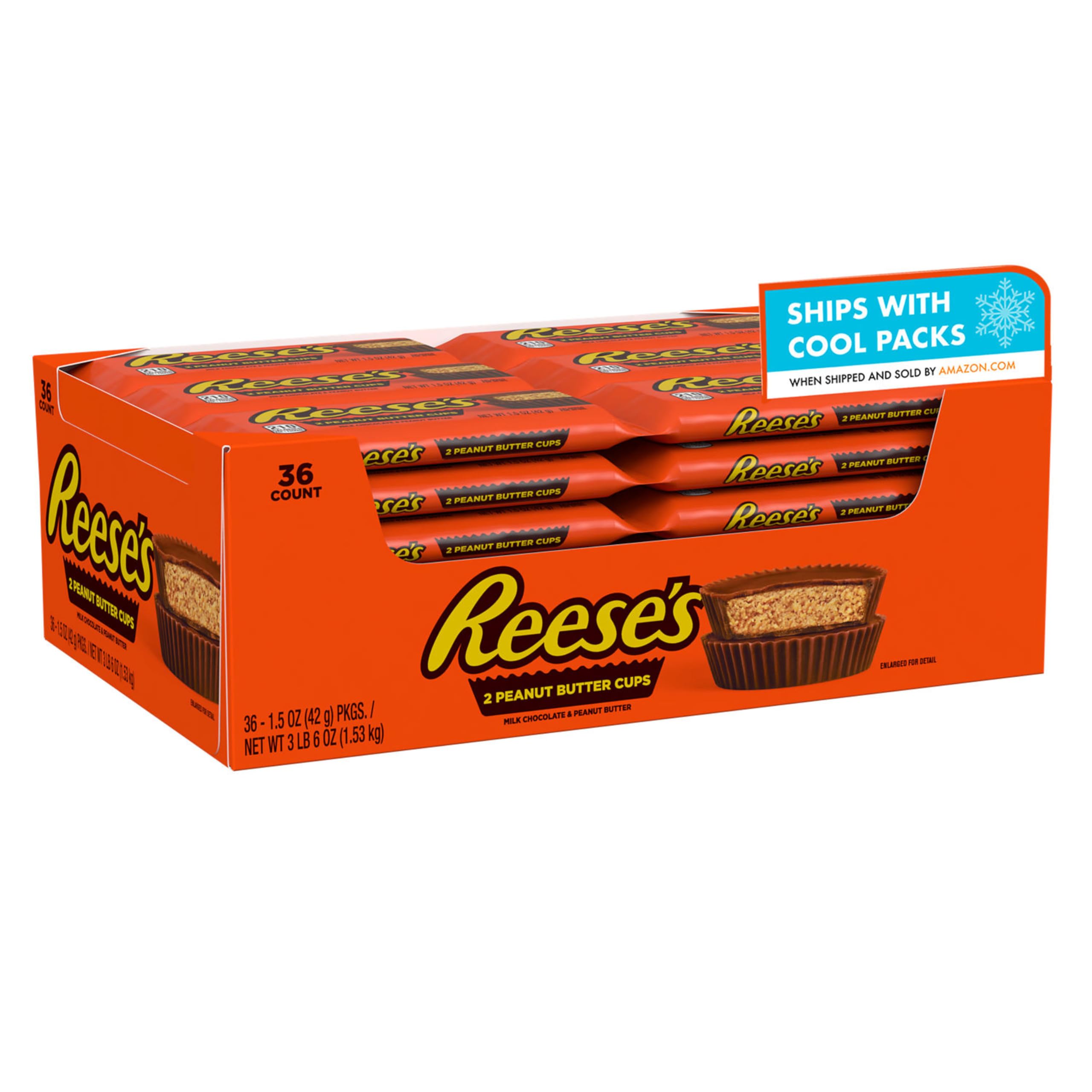 REESE'S Milk Chocolate Peanut Butter Cups, Candy Packs, Halloween Candy, 1.5 oz (36 Count)