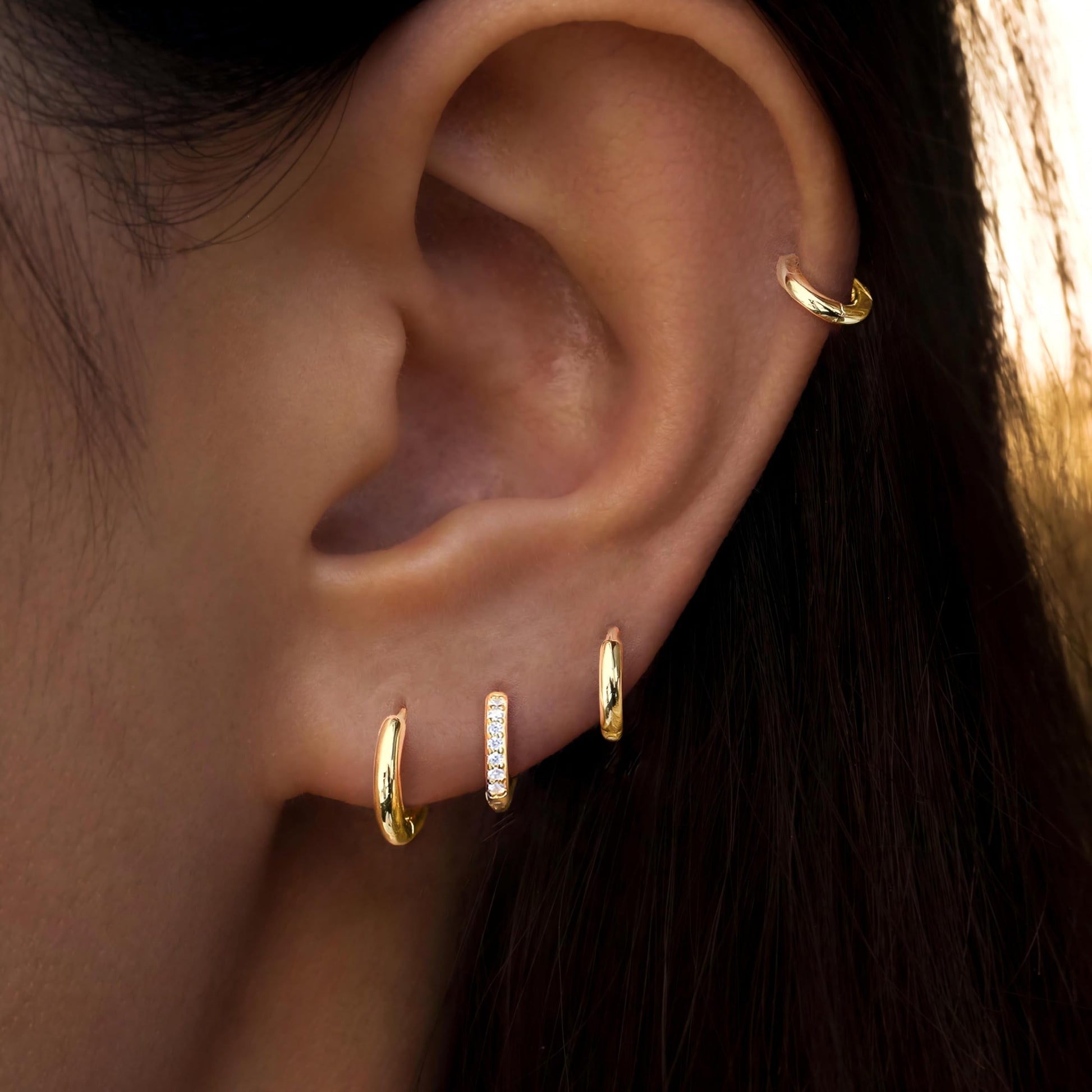 Gold Hoop Earrings for Women Trendy Hypoallergenic Small Huggie Cartilage Stack Cute Earring Set for Sensitive Ears Clip On 14K Gold Helix Conch Rook Tragus Daith Piercing Jewelry Gifts for Mom Accessories