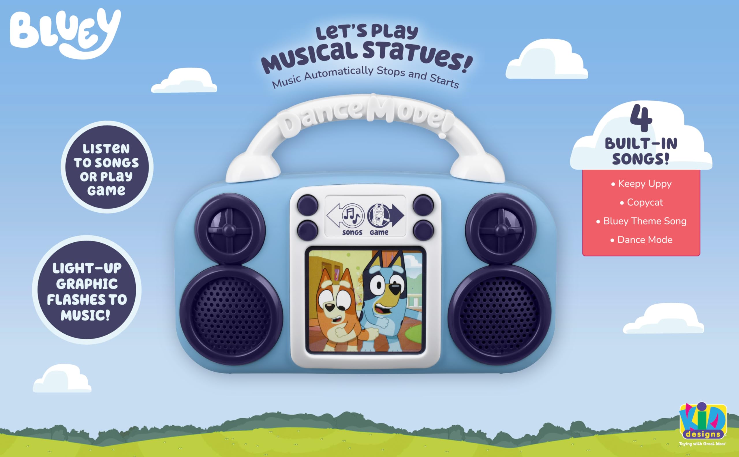 eKids Bluey Toy Music Player, Toy for Toddlers with Built-in Music, for Fans of Bluey Toys for Boys and Girls