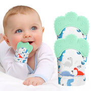 2er-Pack Silikon-Beißhandschuh, beruhigender Schmerzlinderung für zahnende Säuglinge, kratzhemmender Handschuh, sicheres Silikon-Beißspielzeug für 0-12 Monate