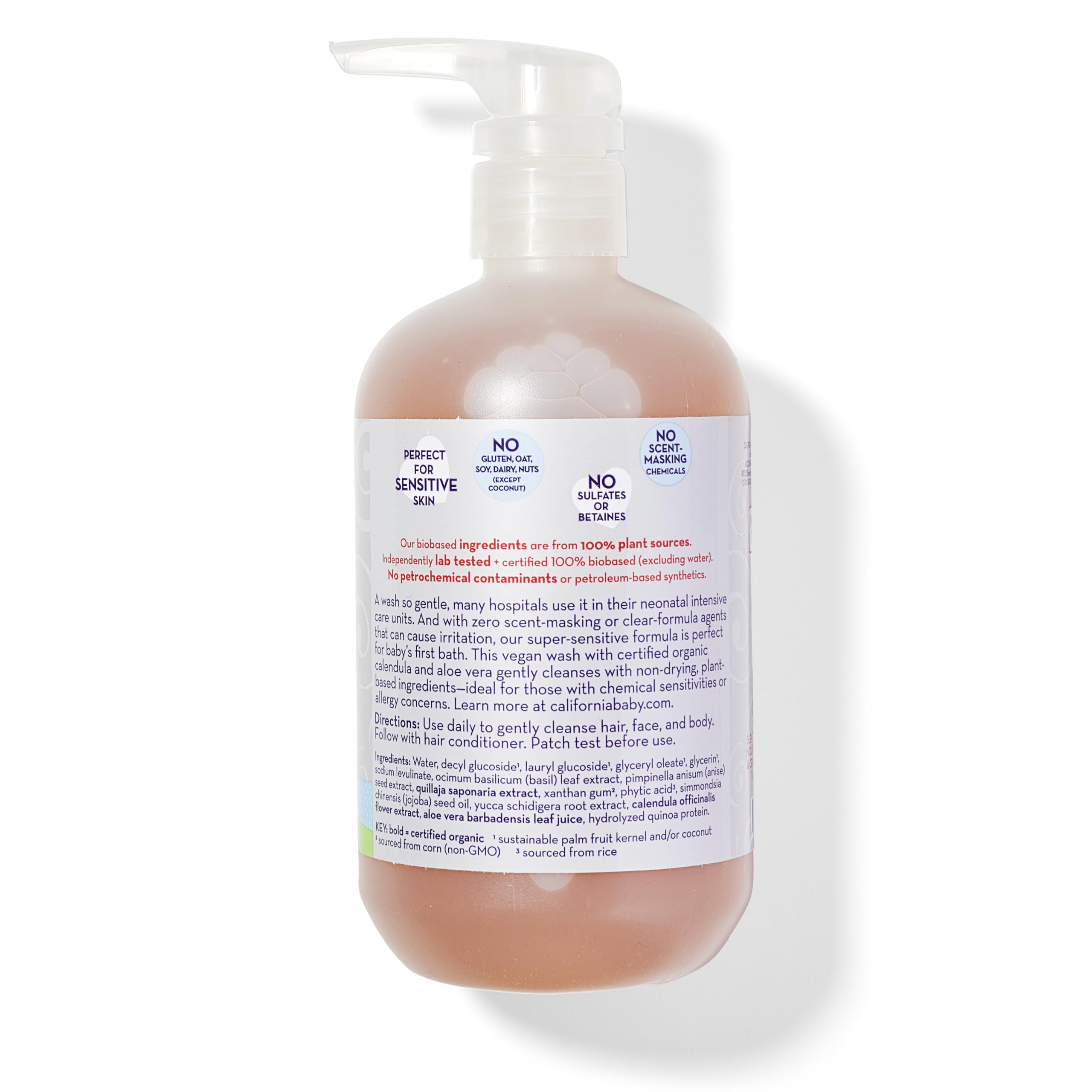 California Baby Super Sensitive Baby Shampoo + Baby Wash | 100% Plant-Based | Unscented Body Wash For Sensitive Skin | Hypoallergenic | 562 mL / 19 oz