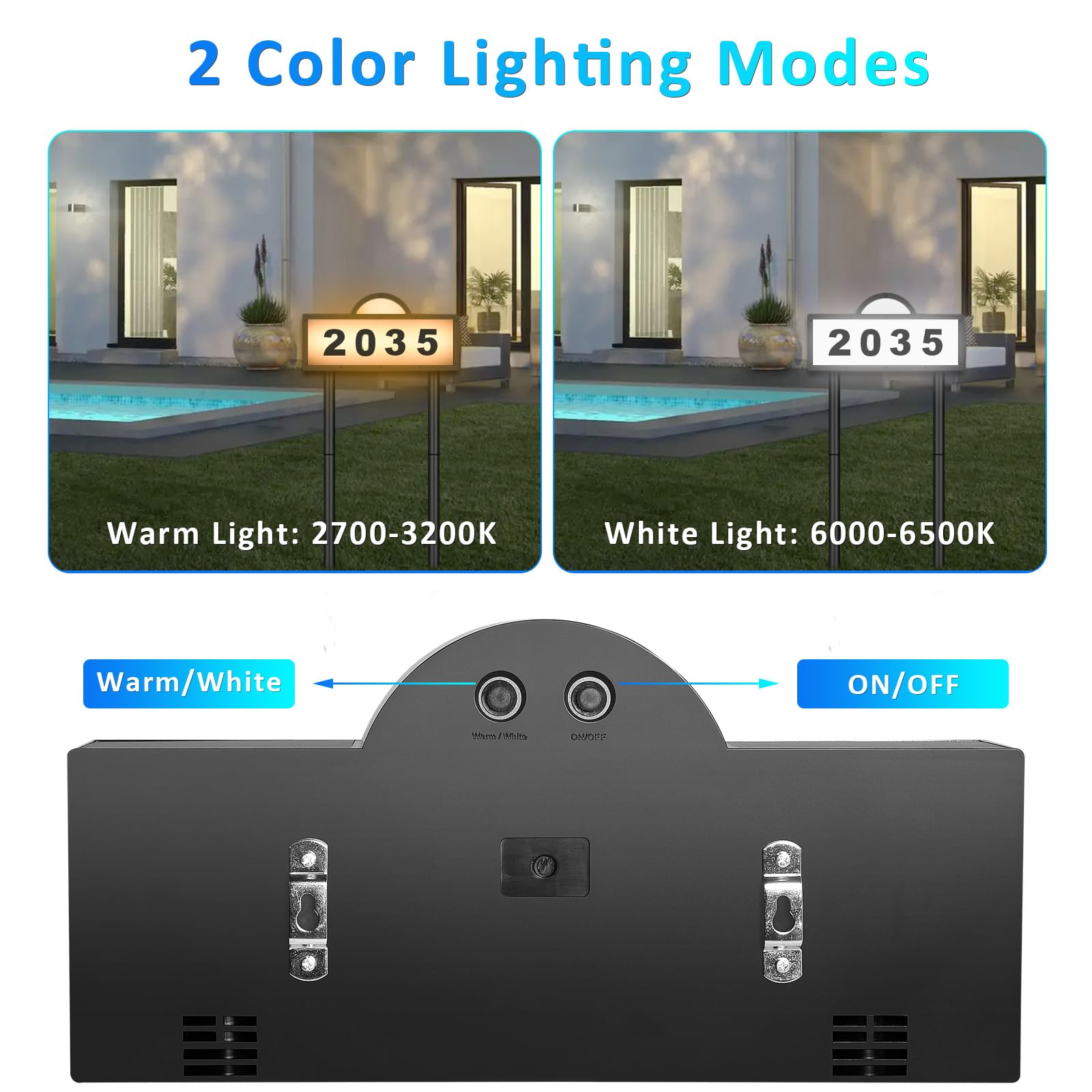 Solar Address Signs for Yard, Solar Powered Address Sign with Warm White & Cold White, IP65 Waterproof Solar House Numbers for Outside, LED Illuminated Plaques Wall Mounted & In Ground