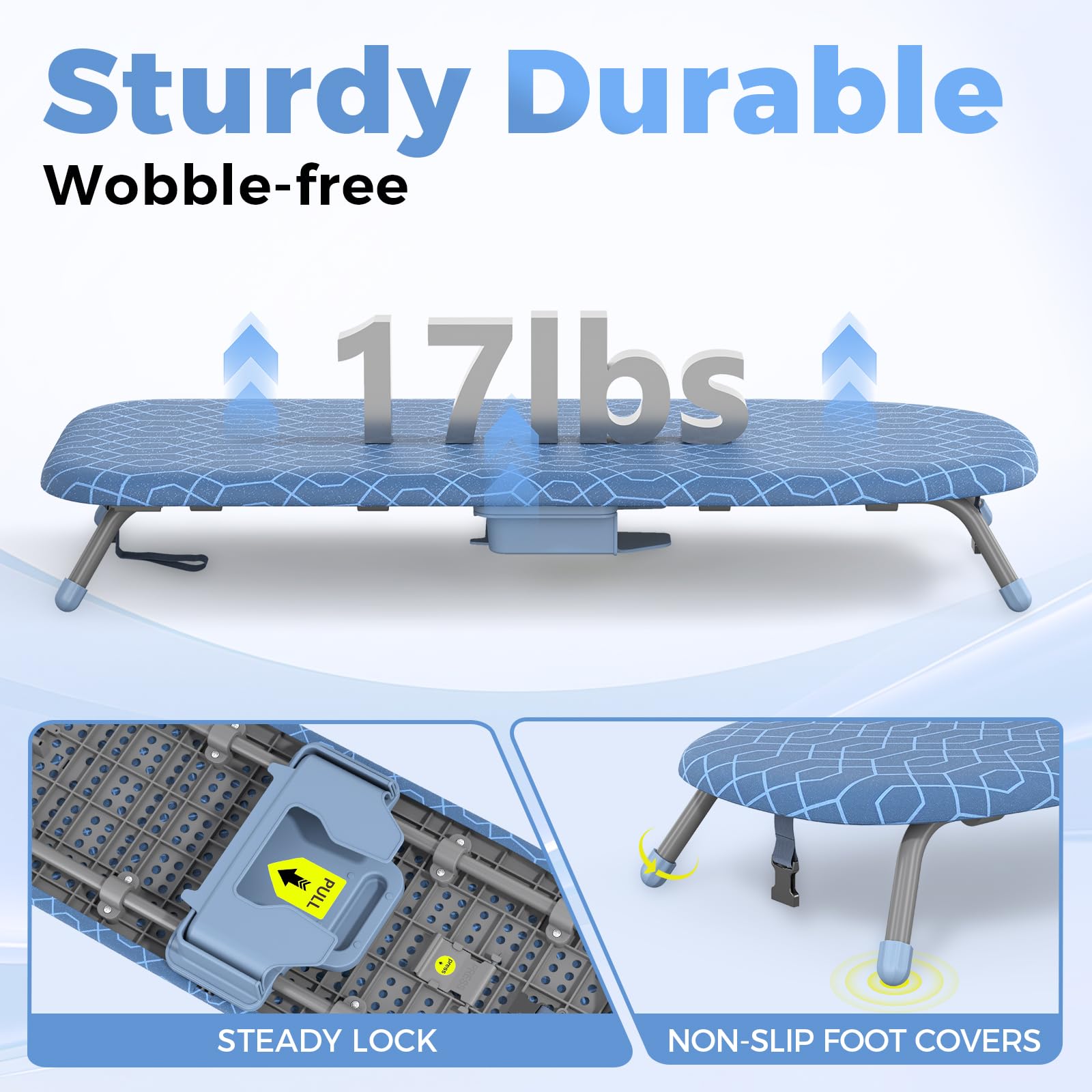 APEXCHASER Ironing Board Small with Iron Holder, Tabletop Small Iron Board with 2 Heat Resistant Ironing Covers, Portable Tabletop Ironing Board with Non-Slip Feet for Home Travel Use