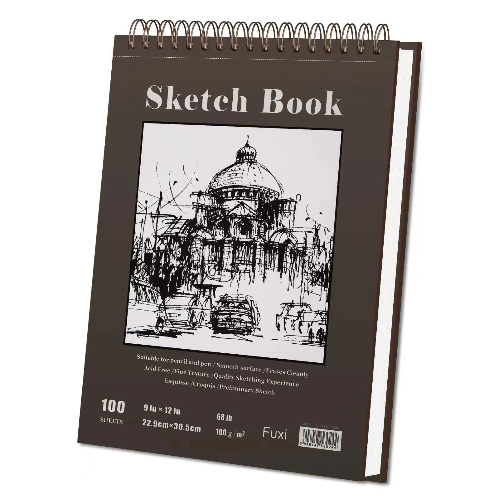 Fuxi 9" x 12" Sketch Book, Top Spiral Bound Sketch Pad, 100 Sheets 68lb/100gsm Acid-Free Drawing Paper, Art Sketchbook for Drawing Pad for Kids Artists & Beginners Professional Art Supplies for Adults