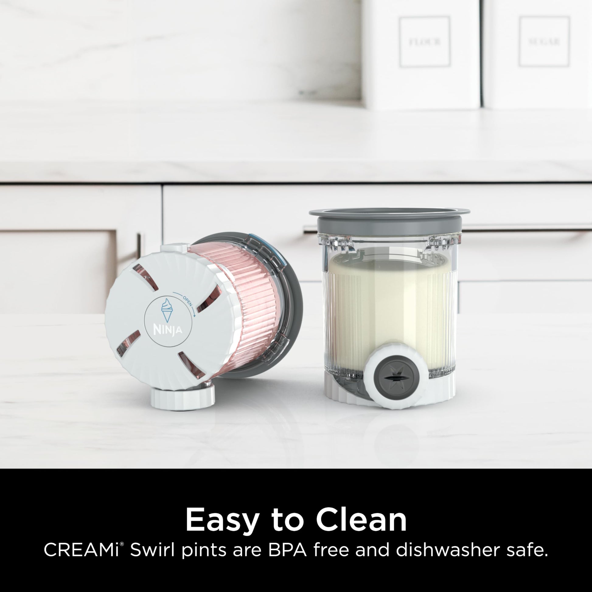 Ninja Swirl by CREAMi Pints and Lids - 2 Pack, Compatible with NC700 Series Ninja Swirl Ice Cream & Soft Serve Makers, BPA-Free & Dishwasher Safe, Grey Lids, XSK7PNTLD2