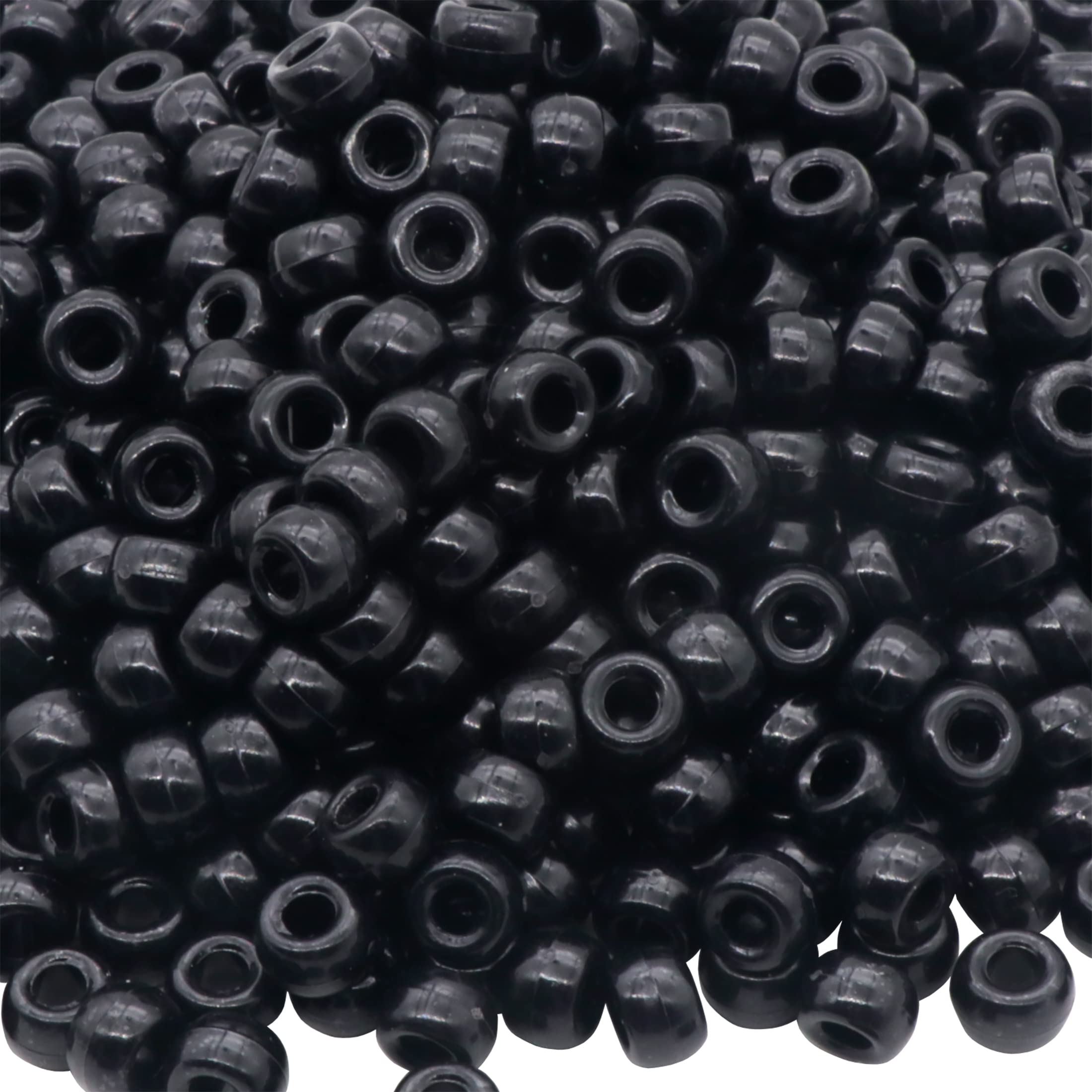 Auvoau 1000Pcs Pony Beads Bracelet 9mm Black Plastic Barrel Pony Beads for Necklace,Hair Beads for Braids,Key Chain,Jewelry Making (Black)