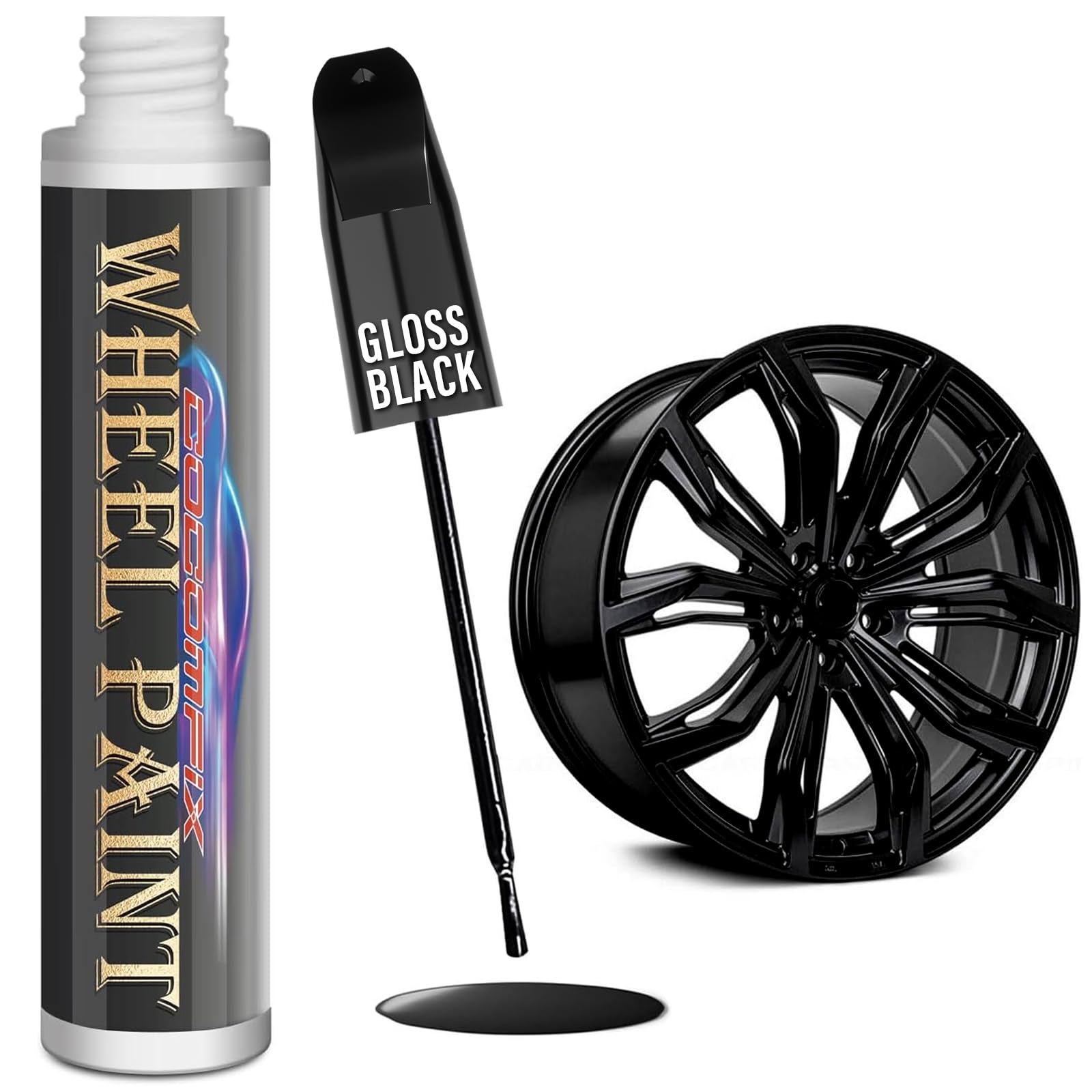 cocomfix Gloss Black Rim Touch Up Paint, Rim Paint, Wheel Scratch Repair Kit for Curb Rash & Scratches, Universal Black Enamel paint (1 fl oz), Scratch Resistant, Covers 1 sq ft per Coat