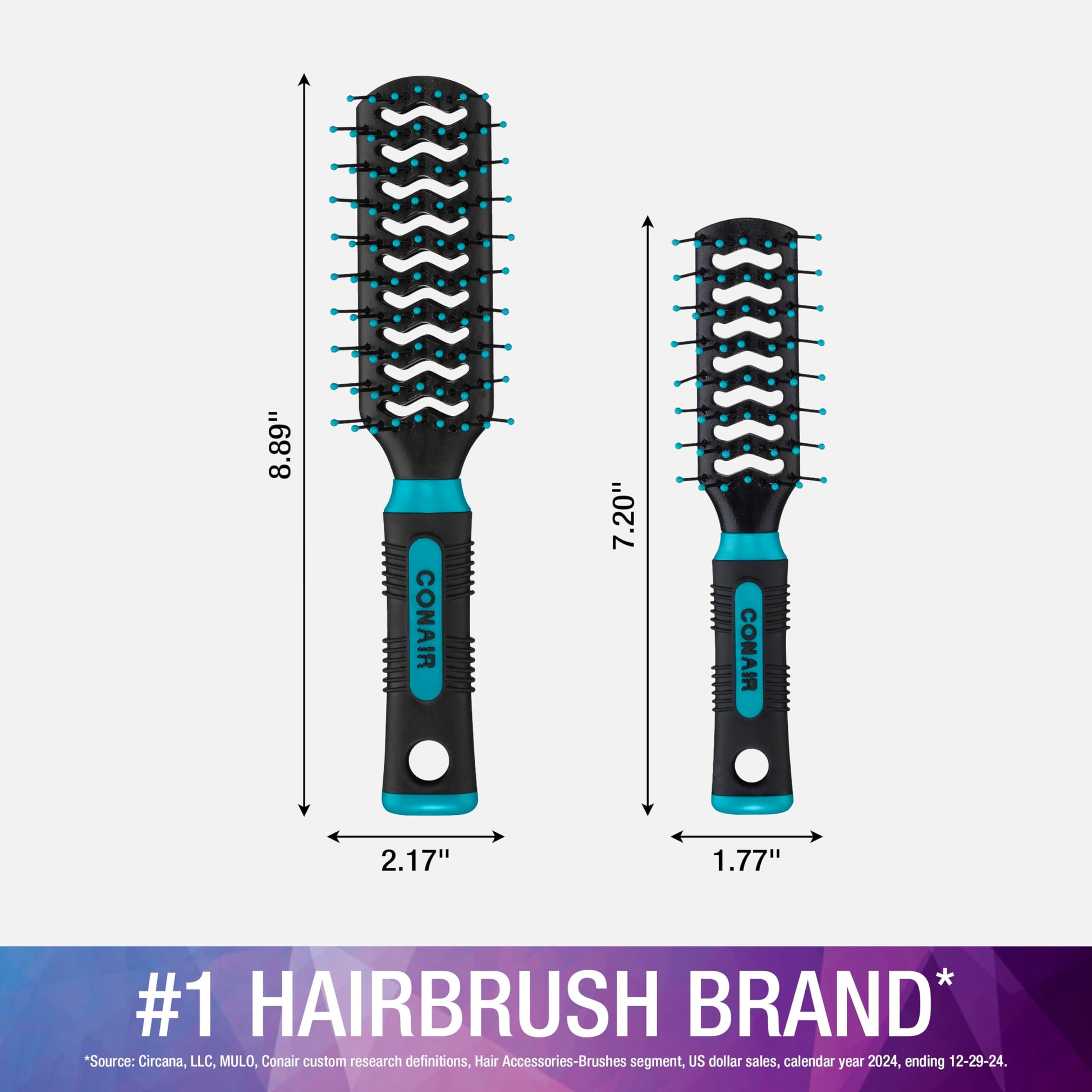 Conair Grip & Lift Vent Hairbrush 2PK, Full-Size and Mid-Size Brush Set, Nylon Bristle Hairbrushes for Blowout Styling, Value Pack