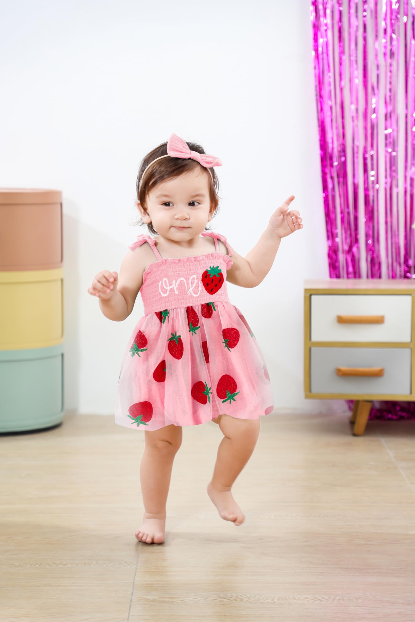 TITKKOP Baby Girl 1st Birthday Clothes One Year Old Tulle Romper Sleeveless Bodysuit Cake Smash Outfits(Pink4,12-18M)