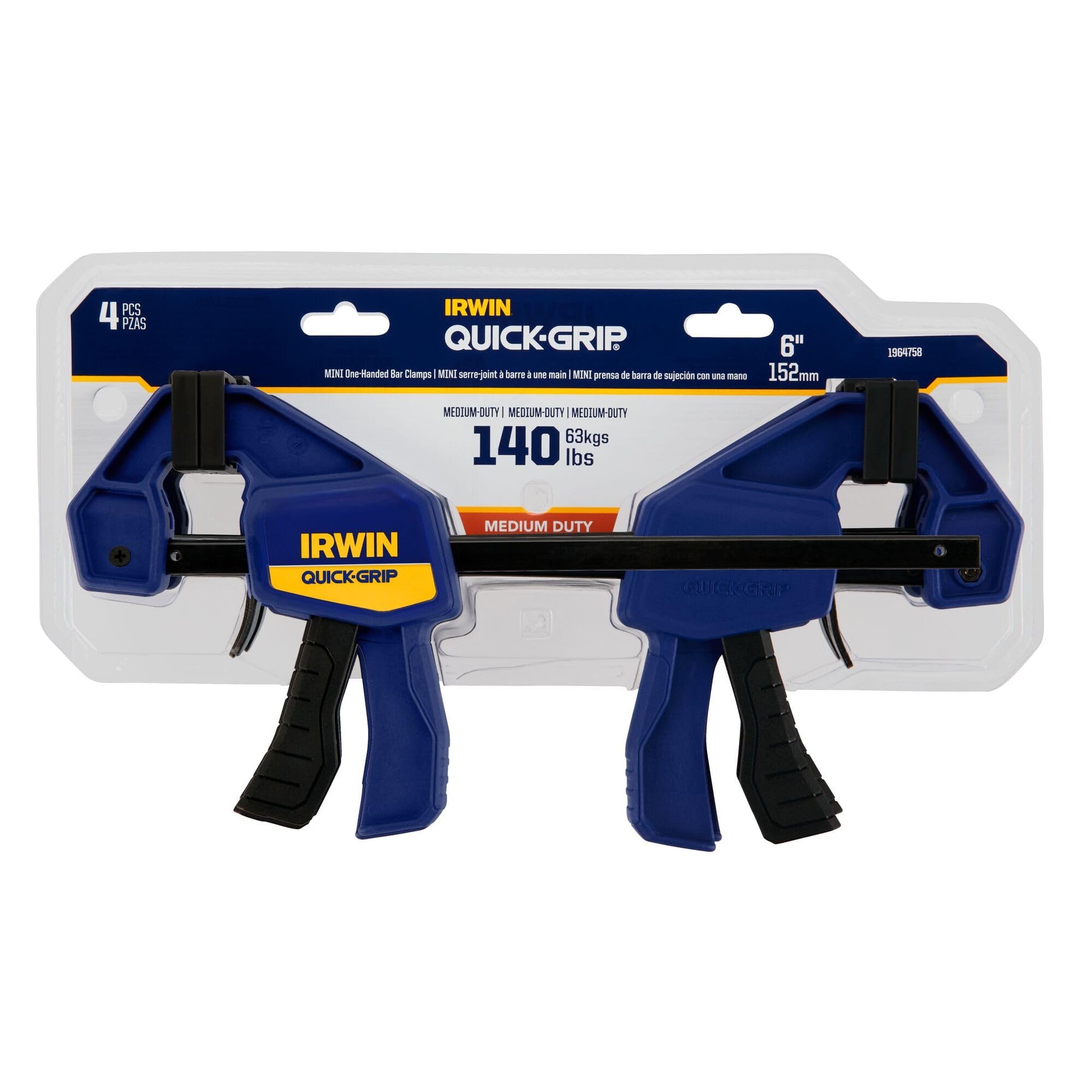 IRWIN QUICK-GRIP 1964758 One-Handed Mini Bar Clamp 4 Pack, 6"