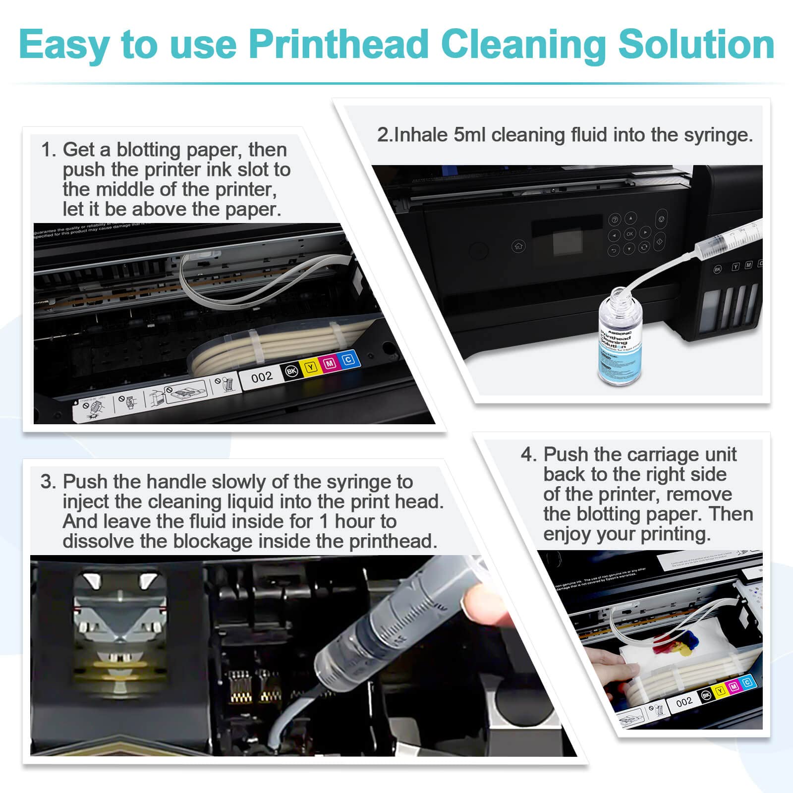 Printer Cleaning Kit for Epson, Printhead Cleaning Kit for HP, Inkjet Printer Head Cleaner for Canon, Printers Cleaner Printhead Cleaning Solution for Inkjet, Printers Print Head Cleaning Kits 100mL