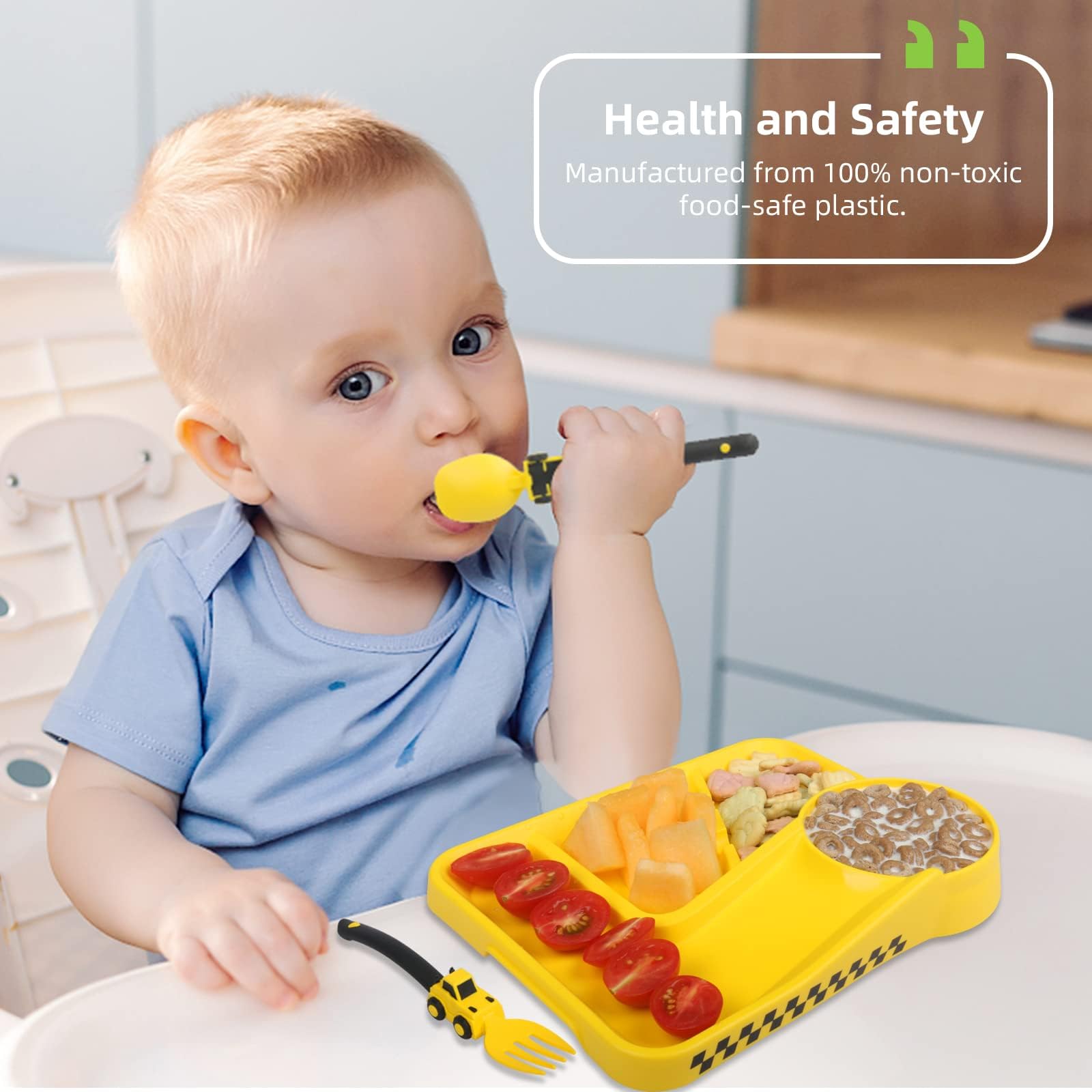 Deinyi Construction Toddler Utensils - Toddler Forks and Spoons - Kids Construction Truck Toys - Forks and Spoons Silverware Set - Christmas Birthday Gift Kids Toys for 1 2 3 4 5 year old, Yellow