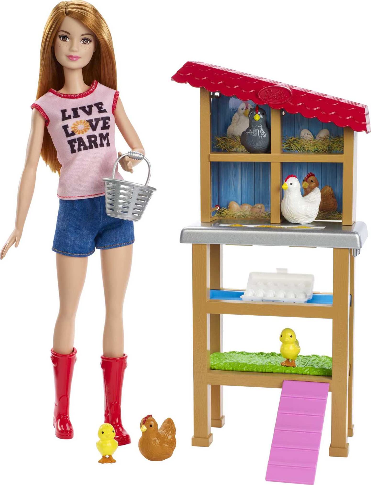 Barbie Chicken Farmer Doll, Red-Haired, and Playset with Henhouse, 3 Chickens, 2 Chicks and More, Career-Themed Toy for 3 to 7 Year Olds ( Exclusive)