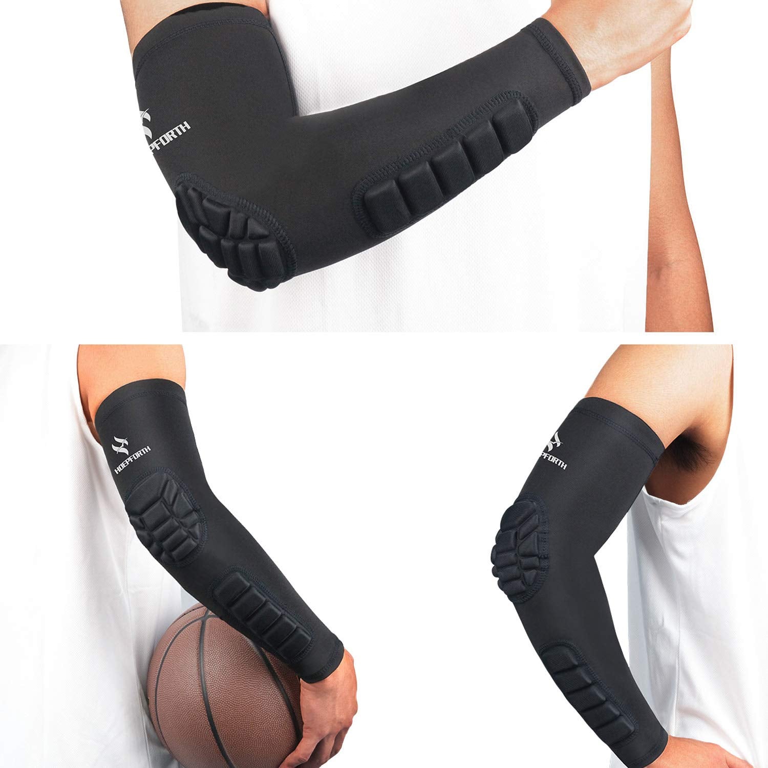 HOPEFORTH 2PCS Elbow Sleeve Padded Compression Arm Forearm Guard Sports Shooter Sleeves Protective Pads Support for Football Basketball Volleyball Baseball Softball Tennis Cycling Outdoor