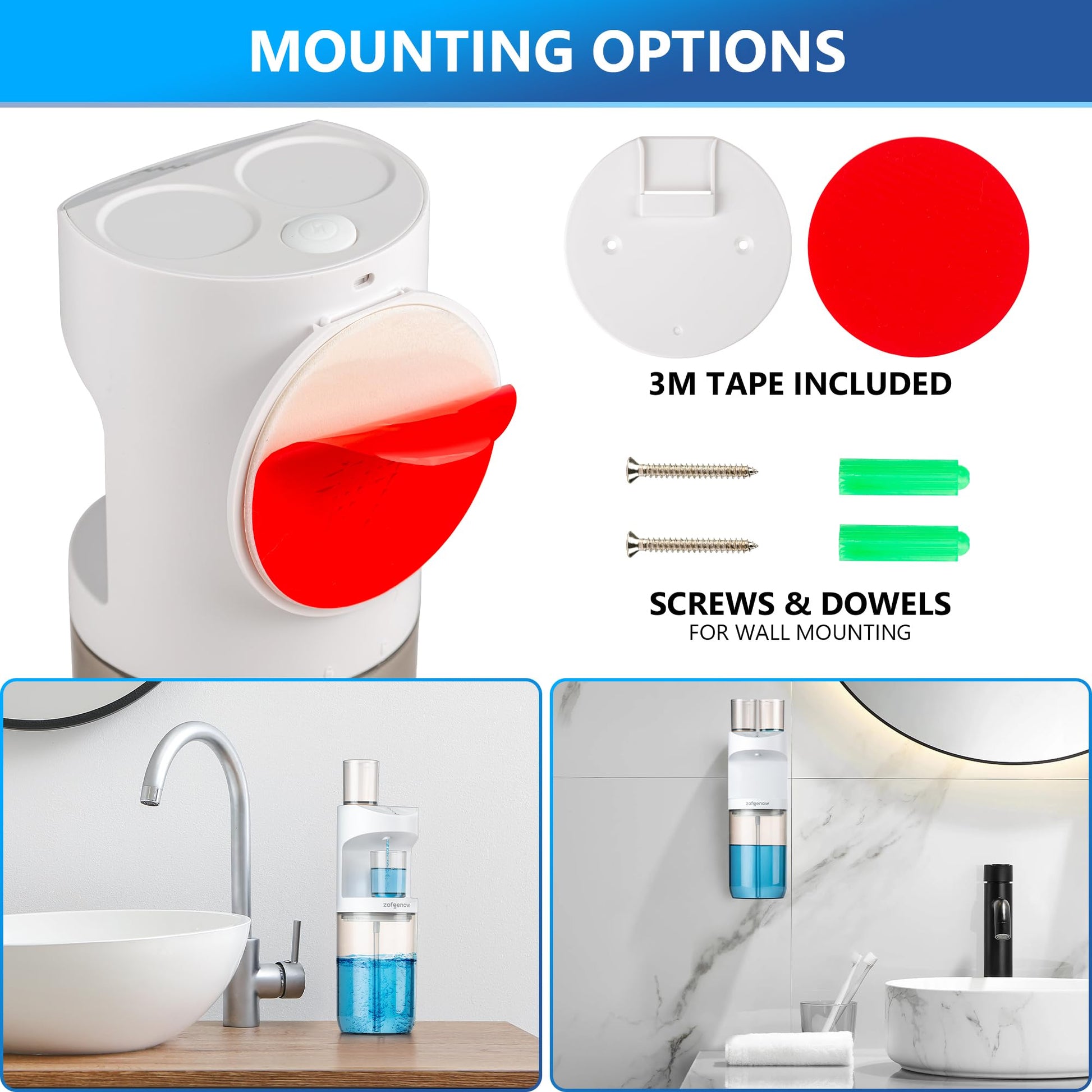 ZOFGENOW Automatic Mouthwash Dispenser for Bathroom,Bathroom Accessories 19.4 Fl Oz Dispensers with Magnetic Cups,Wall Mounted Dispenser,Suitable for All Age Groups,White