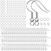 925 Sterling Silber Plattiert Ohrringhaken 150 Stück/75 Paare, Ohrhaken Fischhaken, 500 Stück Hypoallergene Ohrringherstellung-Set mit Biegeringen und transparenten Silikon-Ohrringstoppern (Silber)