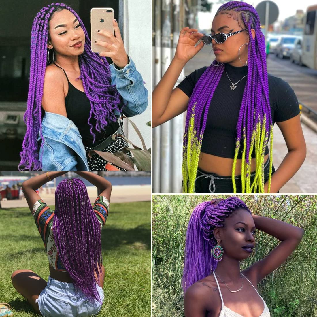 WUDAS Purple Braiding Hair 24 Inch Long Pre Stretched Hair Straight Yaki Texture Synthetic Hair Extensions Softness, 2 Packs