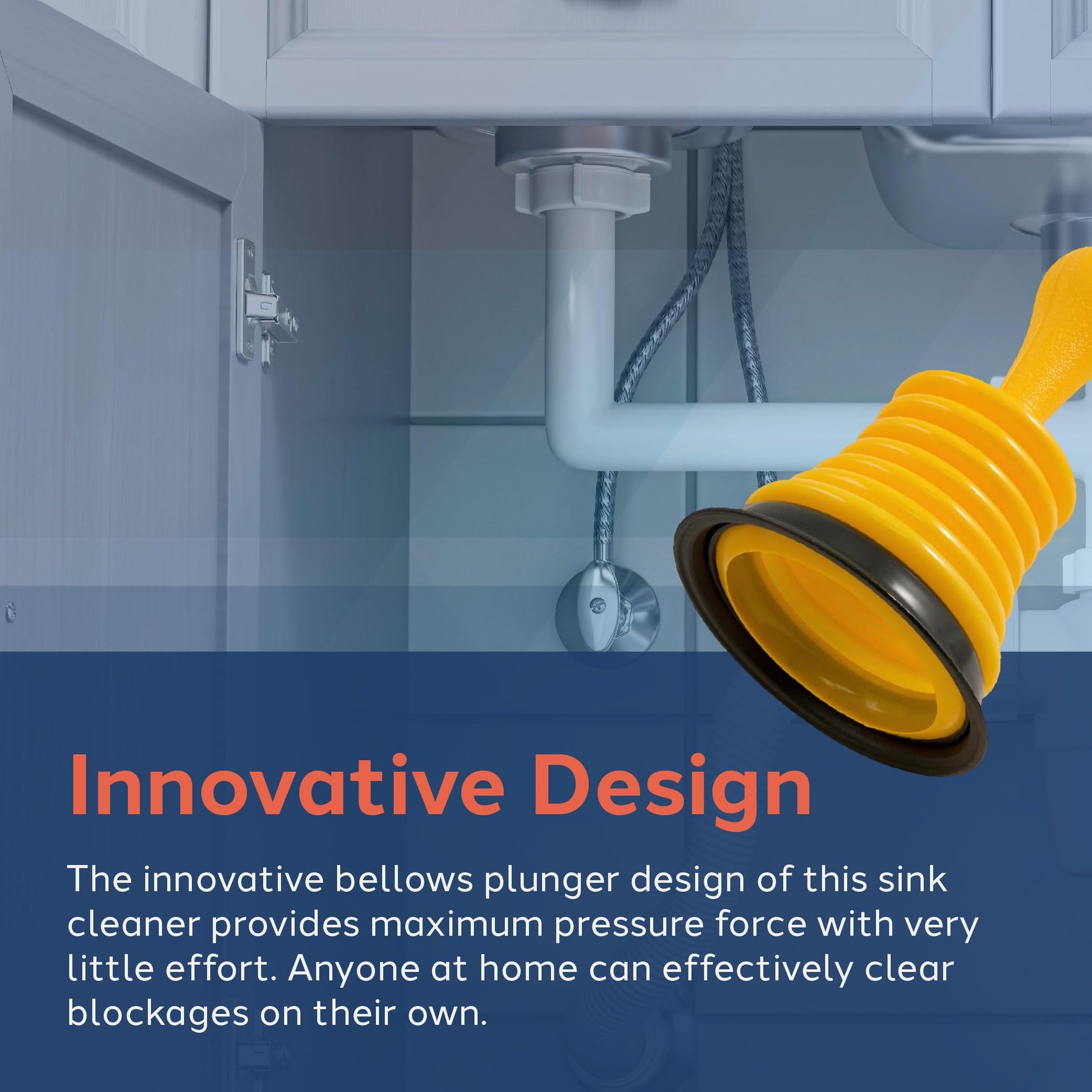 PlumbCraft 11-in. Mini Drain Plunger, Drain and Sink Plunger for Kitchen and Bathroom Drains, Drain Clog Remover with Handle, Bellows Plunger to Unclog Sink Drain, DIY Bathroom Sink Accessory