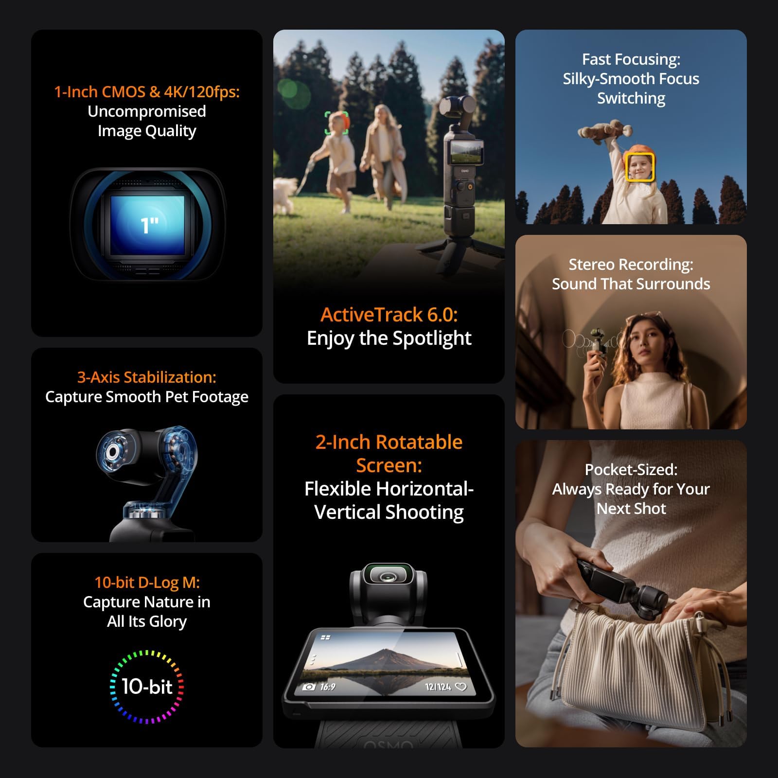 DJI Osmo Pocket 3 Creator Combo, Vlogging Cameras with 1'' CMOS, 4K/120fps Vlog Camera, 3-Axis Stabilization, Face/Object Tracking, Mic Included for Clear Sound, Digital Vlogging Camera for YouTube