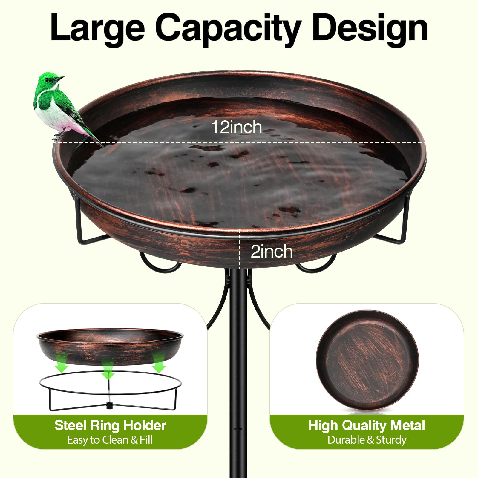 Daoeny 35In Metal Bird Bath for Outside, Vintage Freestanding Birdbaths & Birdfeeder, Bird Baths Feeder Bowl for Outdoors Garden Patio Yard Lawn Decor, Upgraded 5-Pronged Base (Antique Bronze)