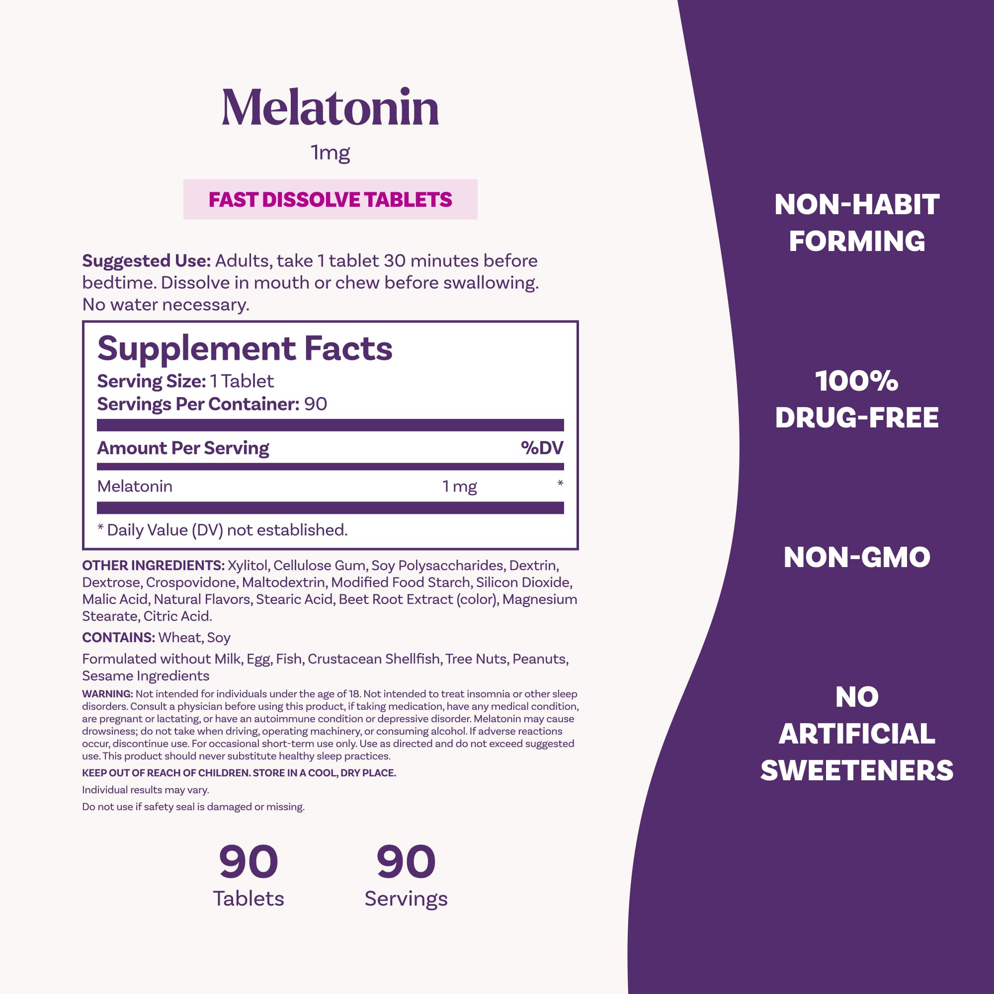 Natrol Fast Dissolve Melatonin 1 mg, Melatonin Supplements for Restful Sleep, Sleep Support for Adults, 90 Strawberry-Flavored Tablets, Up to a 90 Day Supply