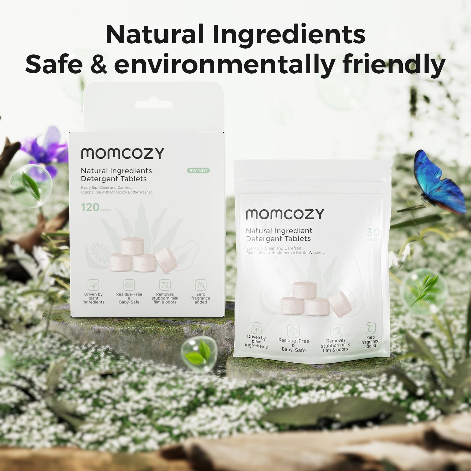 Momcozy Natural Washing Block for Baby Bottle Washer, Powerful Plant-Based Formula, Safe & Residue-Free, 120 Tablets