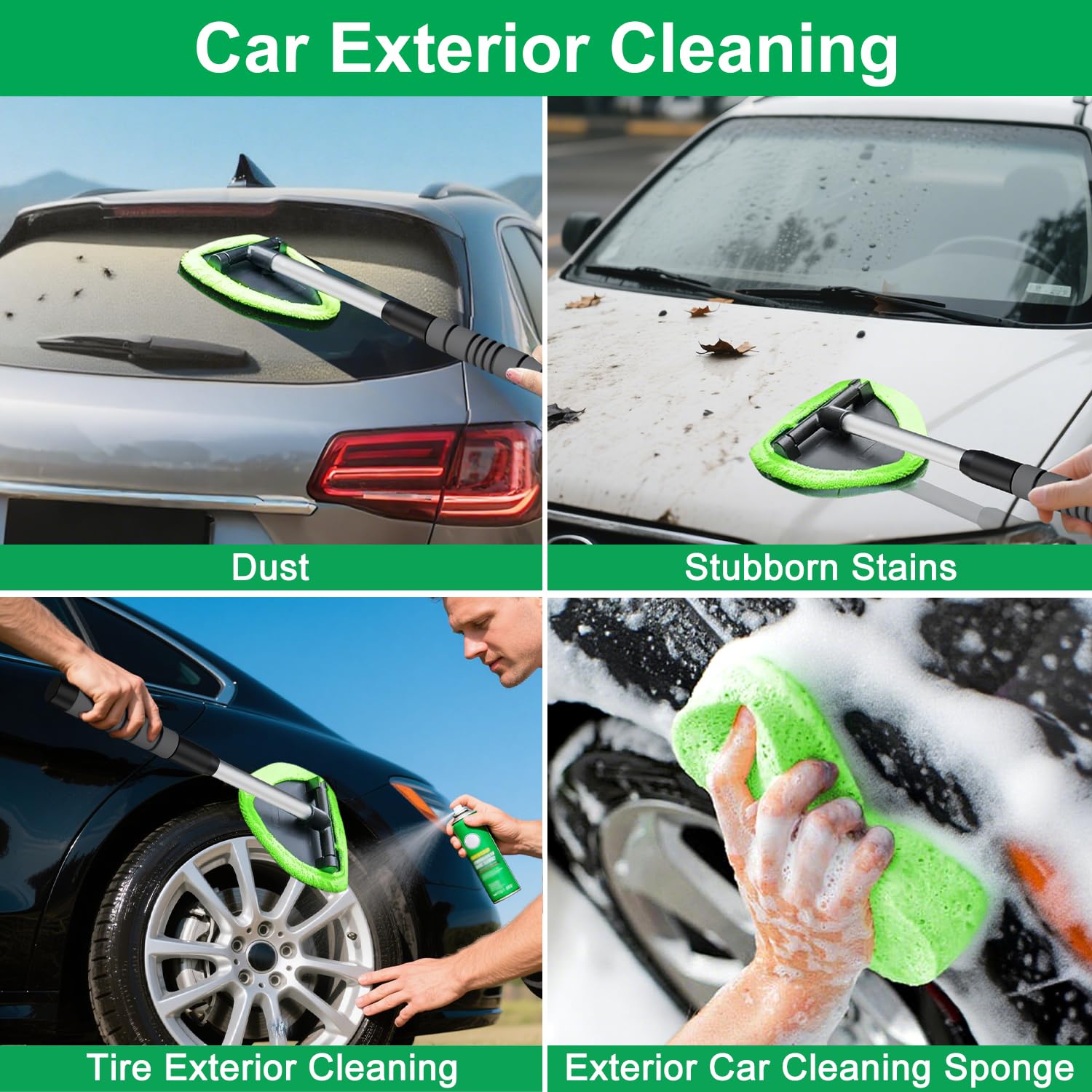 XINDELL Windshield Cleaner Tool – Upgrade Large Head Car Interior&Exterior Window Cleaning Kit with Extendable Handle & 4 Microfiber Pads, Auto Wiper Brush for Car, Trucks, SUVs, RVs & Home Windows