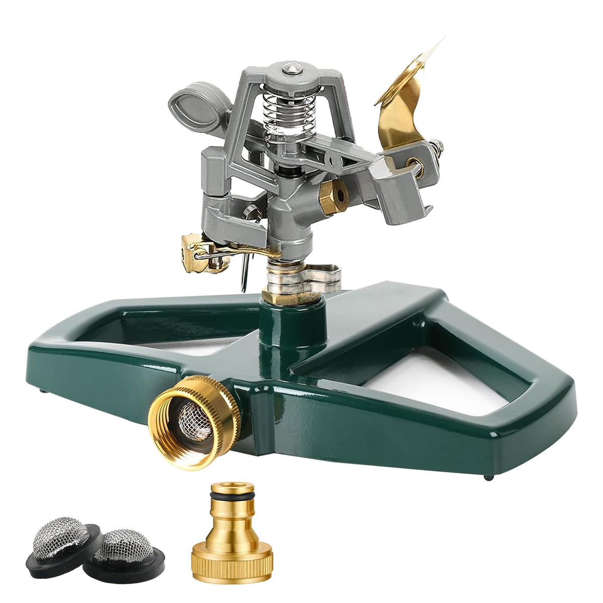 WEMADE Heavy Duty Metal Pulsating Sprinklers for Yard - 360 Degree Roating Automatic Water Sprinkler for Lawn with Metal Base, Impact Sprinklers for Large Area Covers Up to 85' Diameter