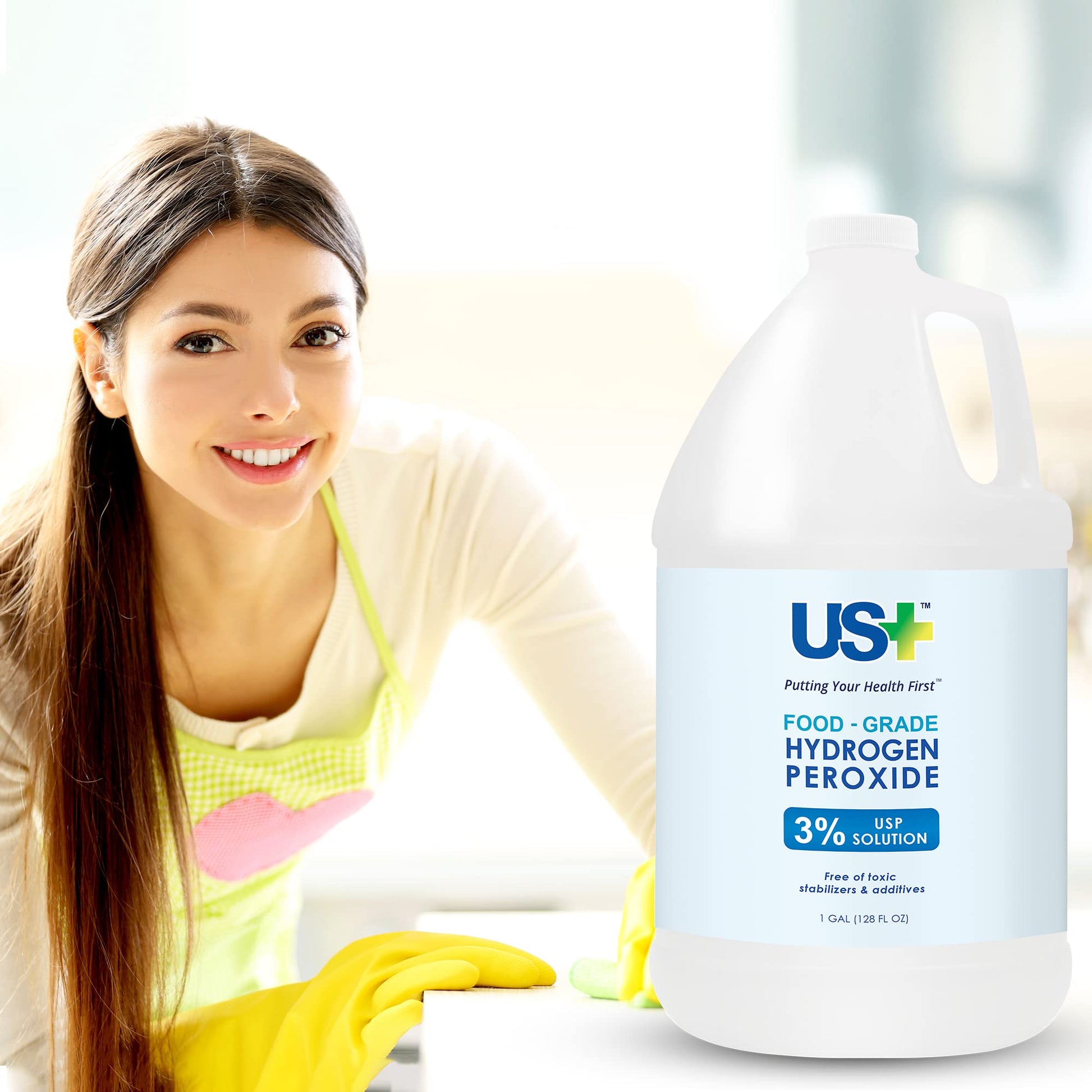 US+ Food Grade 3% Hydrogen Peroxide - Versatile All-Natural Cleaner - Made in USA - 1 Gallon (128 Fl Oz)