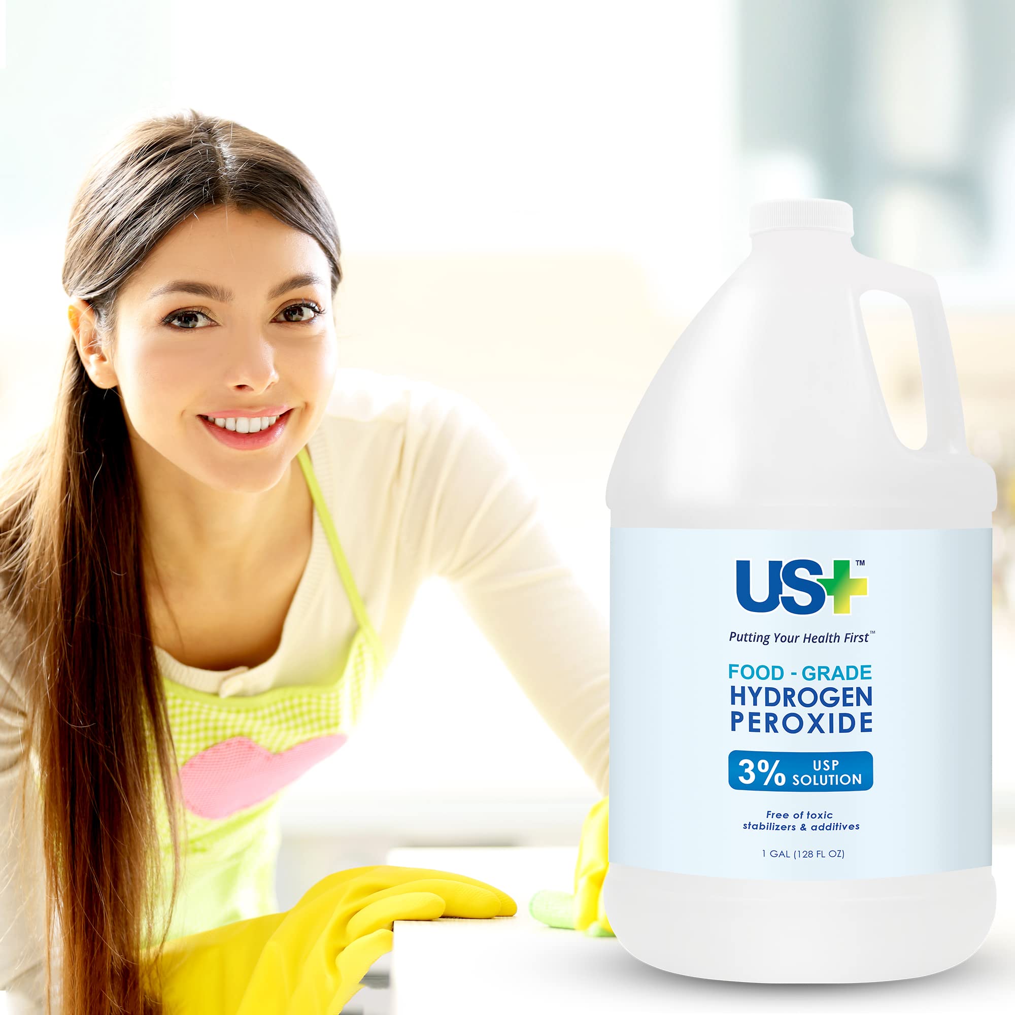 US+ Food Grade 3% Hydrogen Peroxide - Versatile All-Natural Cleaner - Made in USA - 1 Gallon (128 Fl Oz)