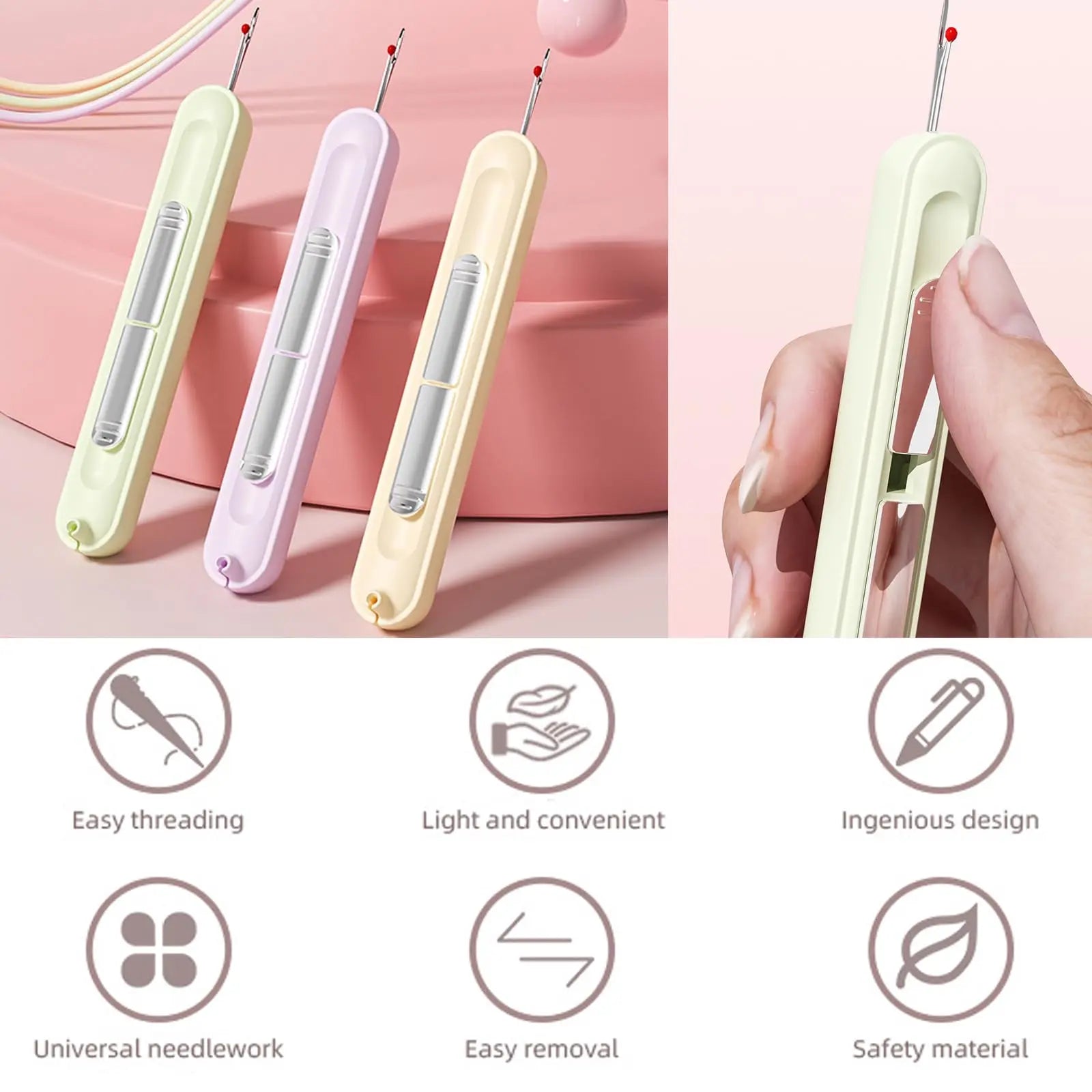 Needle Threaders, 3PCS 2 in 1 Needle Threader Seam Ripper for Hand Stitching, Upgraded Automatic Needle Threader with Stretchable Thread Insertion Needles, Sewing Supplies, Sewing Stitch Remover Tool