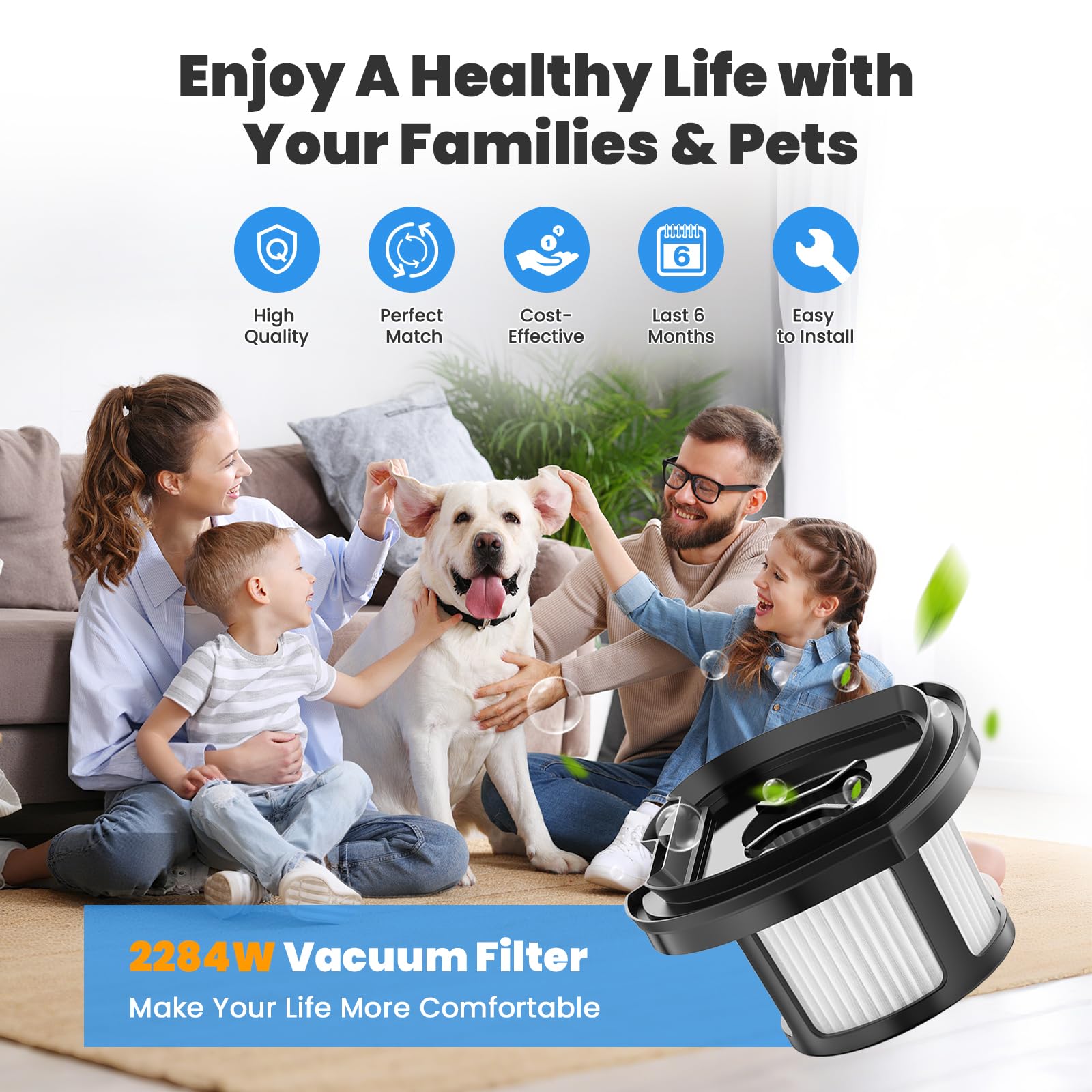 4 Pack 2284w Vacuum Replacement Filter for Bissell Pet Hair Eraser Filter Hand Vacuum 2284W 2390 2389 2390A, Compare to Parts # 1614212 1614203 1614204, 4 Mesh Filters and 4 Foam Filters