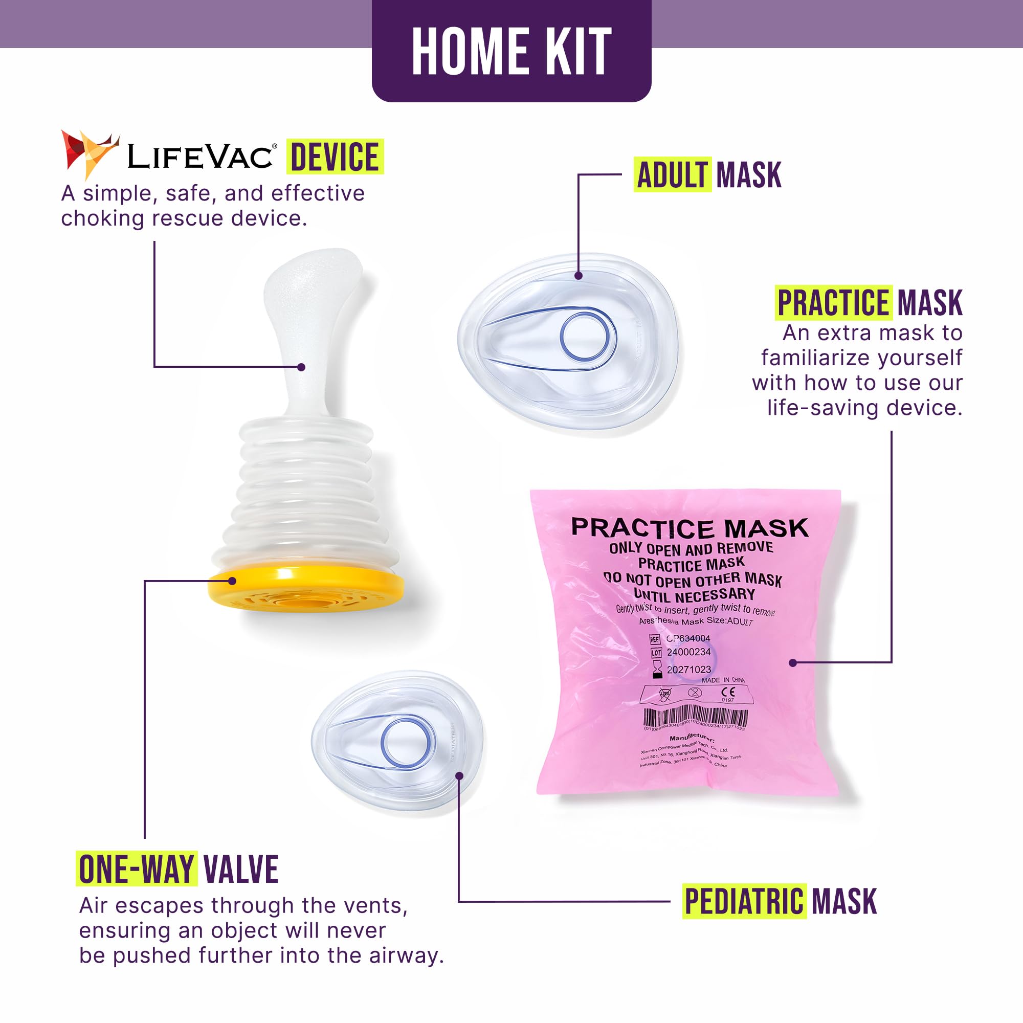 LifeVac Home Kit - Portable Suction Rescue Device, First Aid Kit for Kids and Adults, Portable Airway Suction Device for Children and Adults