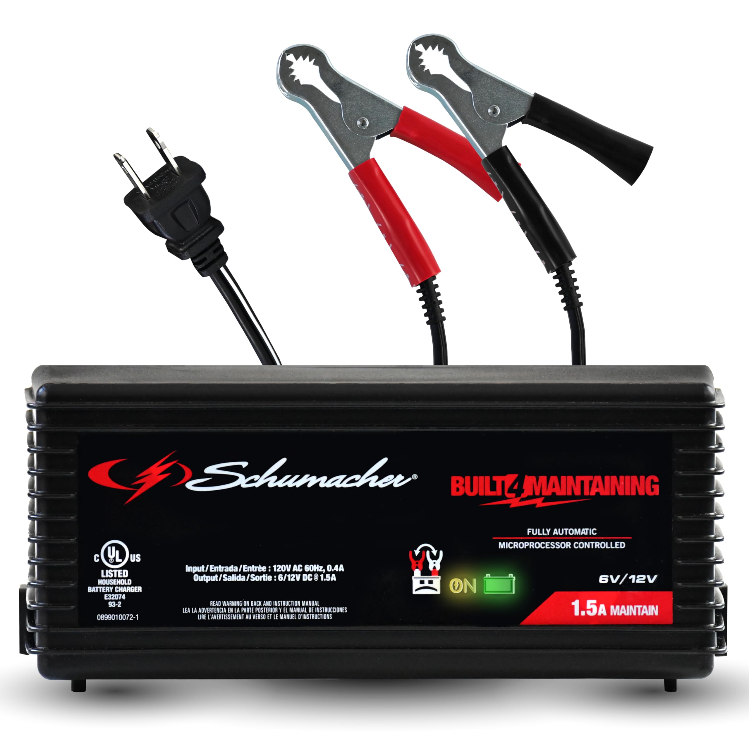 Schumacher Electric Batterieladegerät und Erhaltungsladegerät, SC1355, 3-in-1, vollautomatisch, 1,5 Ampere, 6 Volt und 12 Volt, für Motorrad-, Powersport-, Auto- und Bootsbatterien