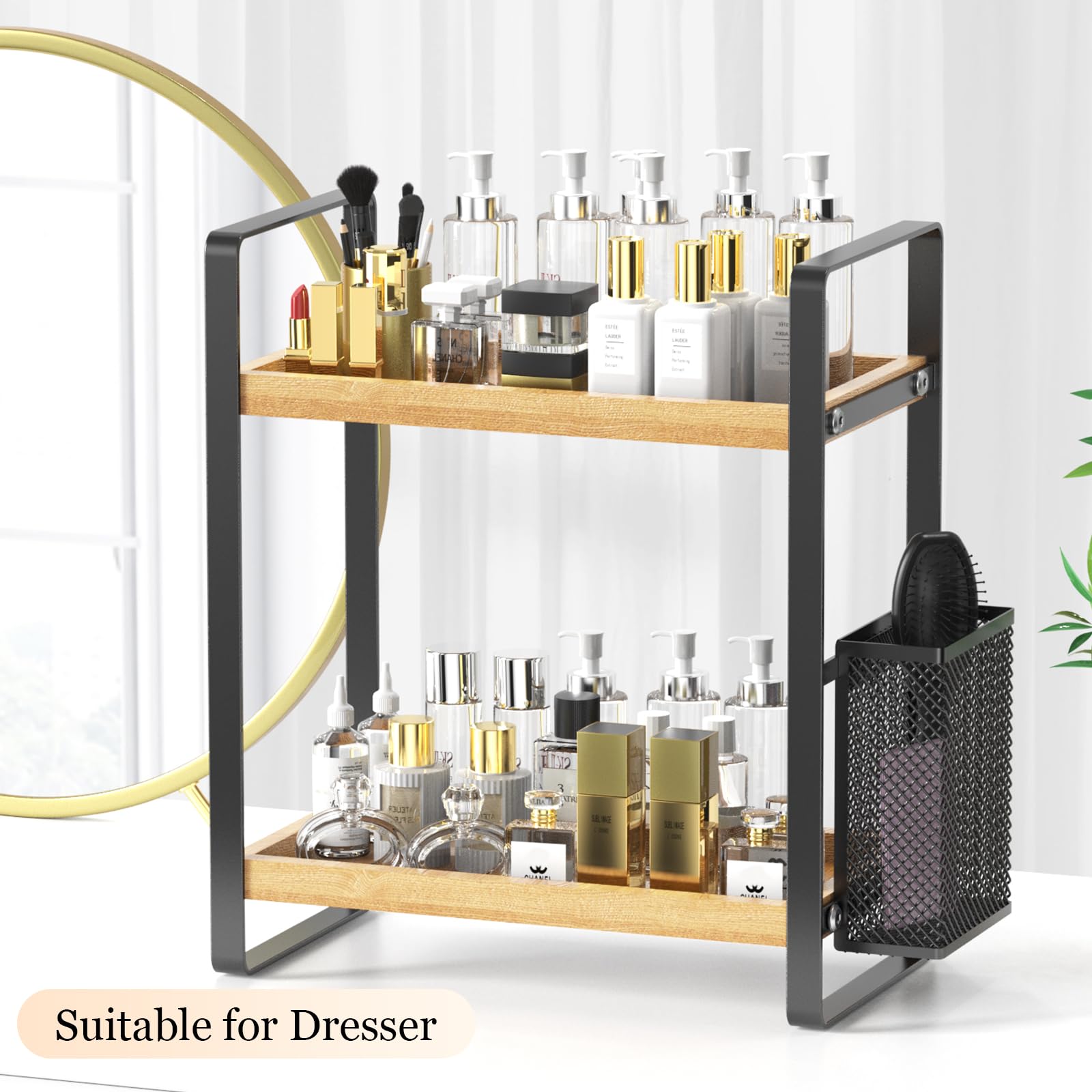 LEMIKKLE Bathroom Counter Organizer with Basket, Bathroom Organizers and Storage,Skincare Organizers for Vanity,Storage Organizers for Bathroom, Kitchen, Dresser