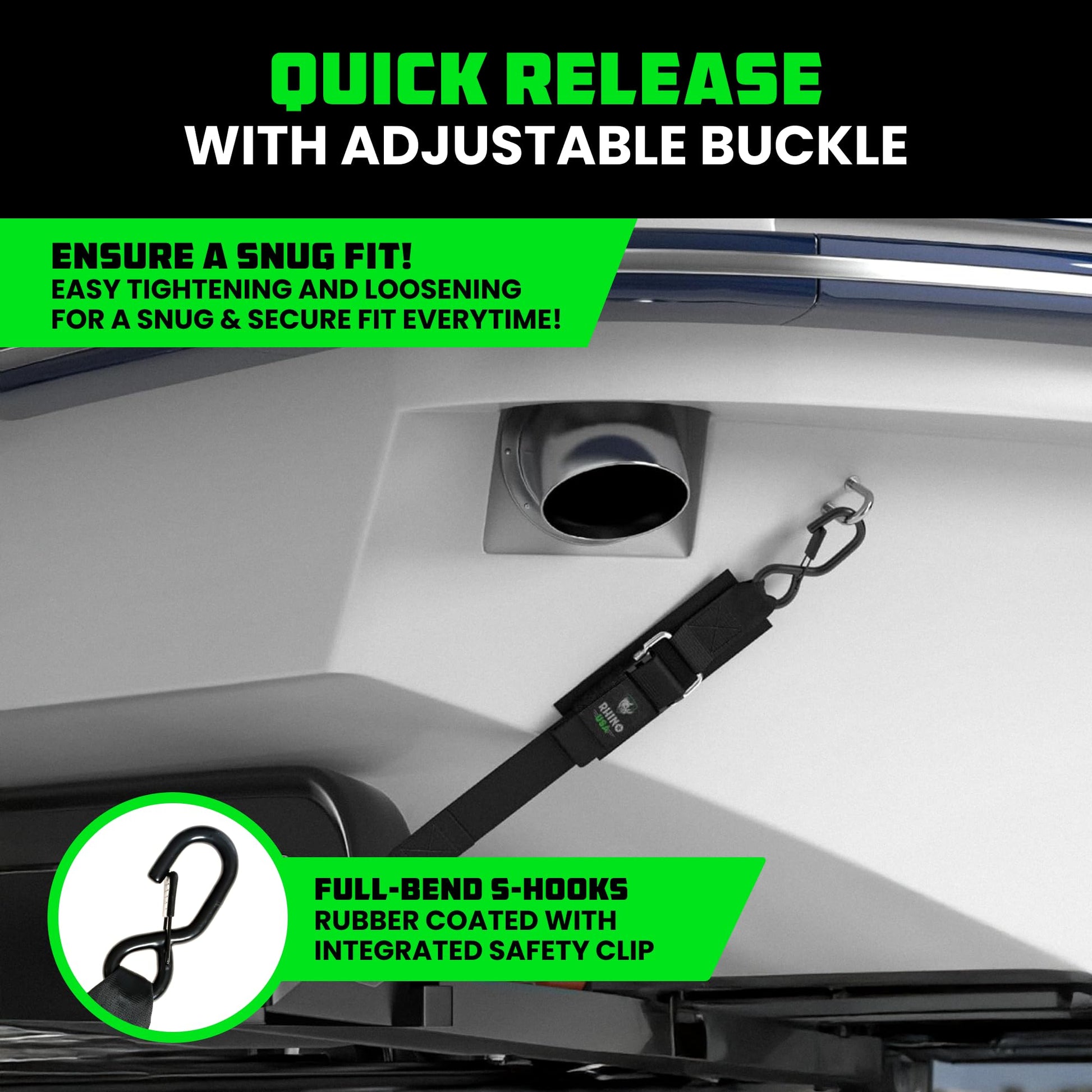 Rhino USA Boat Trailer Straps (2-Pack) - Heavy Duty 2 Inch x 48 Inch Boat Tie Down Straps to Trailer - Ultimate Adjustable Transom Tie Down Straps for Trailering Safety with Boat, Jet Ski, & More!