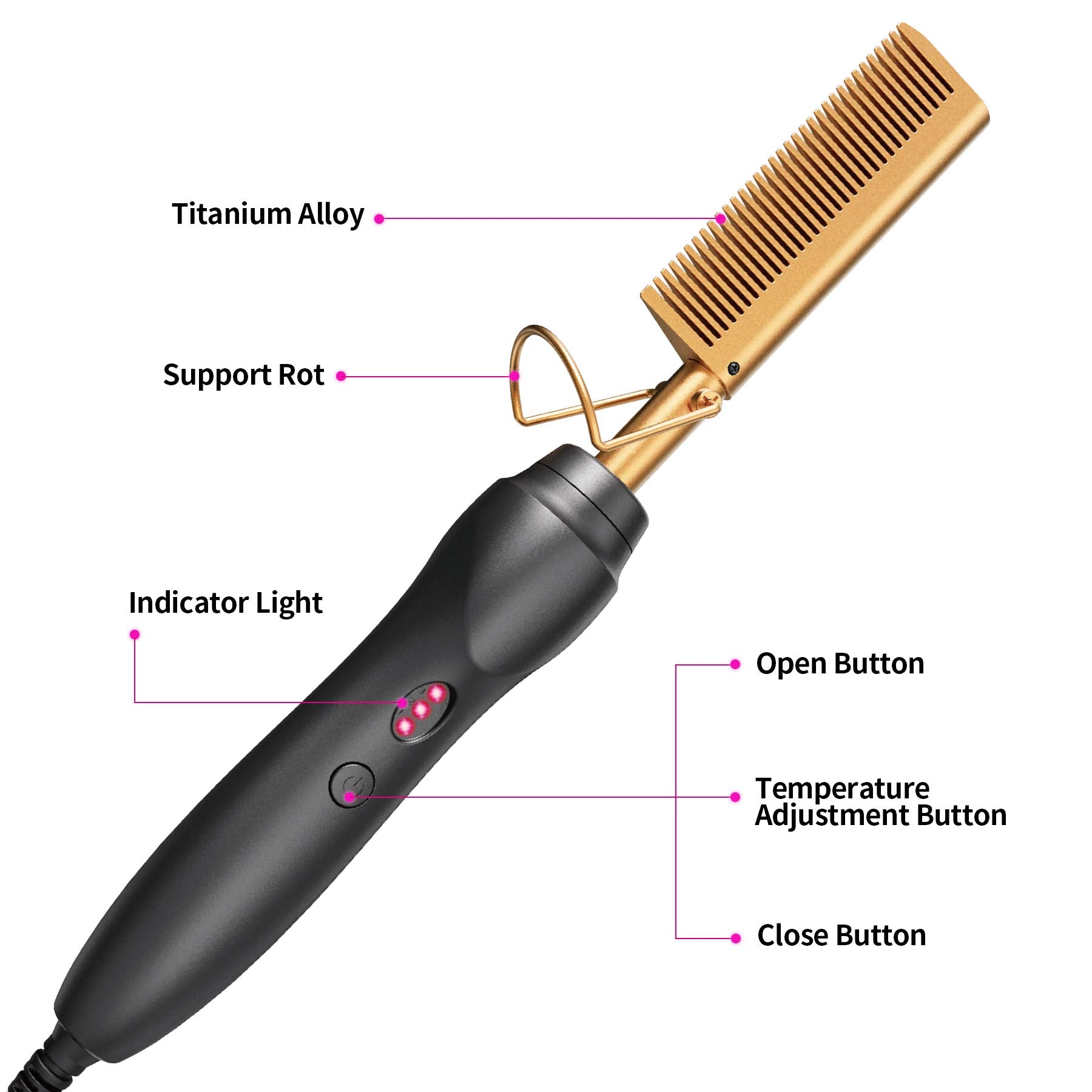 BudiGl Hot Comb Hair Straightener Pressing Combs - Ceramic Electric Straightening Comb for Natural Black Beard Wigs Holiday Gift