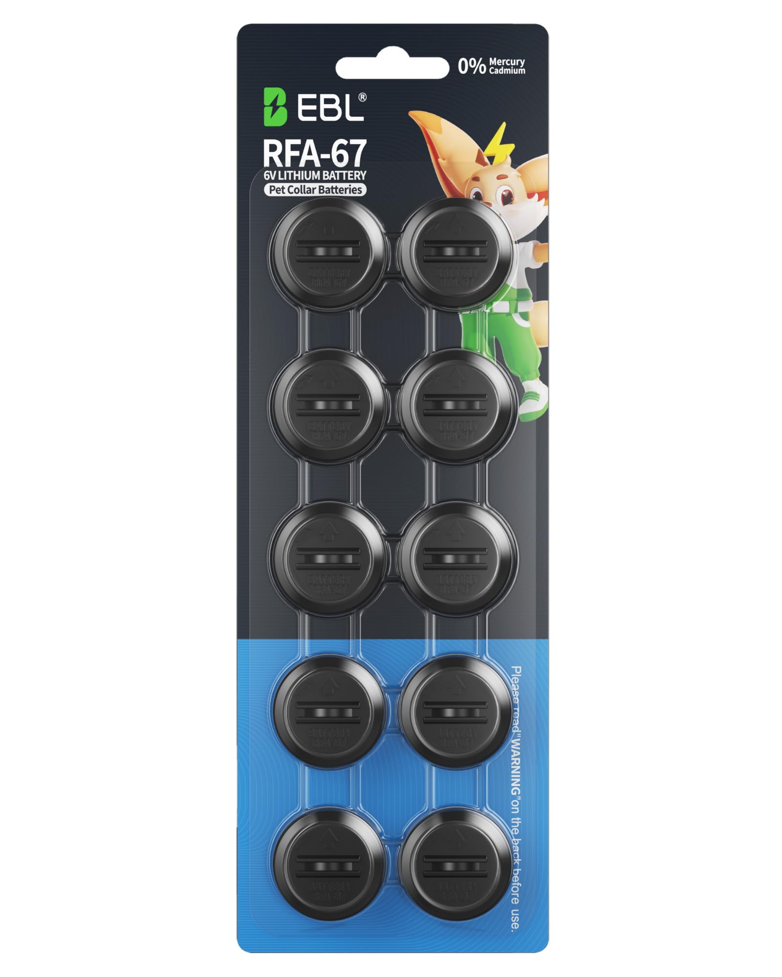 EBL RFA-67 RFA-67D-11 6 Volt Pet Collar Replacement Batteries 10 Pack, Ultra Long-Lasting & Waterproof Compatible with PetSafe 6V Lithium Battery Specific Dog Receiver Collars