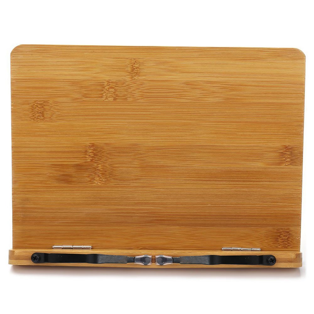 wishacc Bamboo Book Stand, Adjustable Book Holder Tray and Page Paper Clips-Cookbook Reading Desk Portable Stable Hard-Wearing Lightweight Bookstand-Textbooks Books