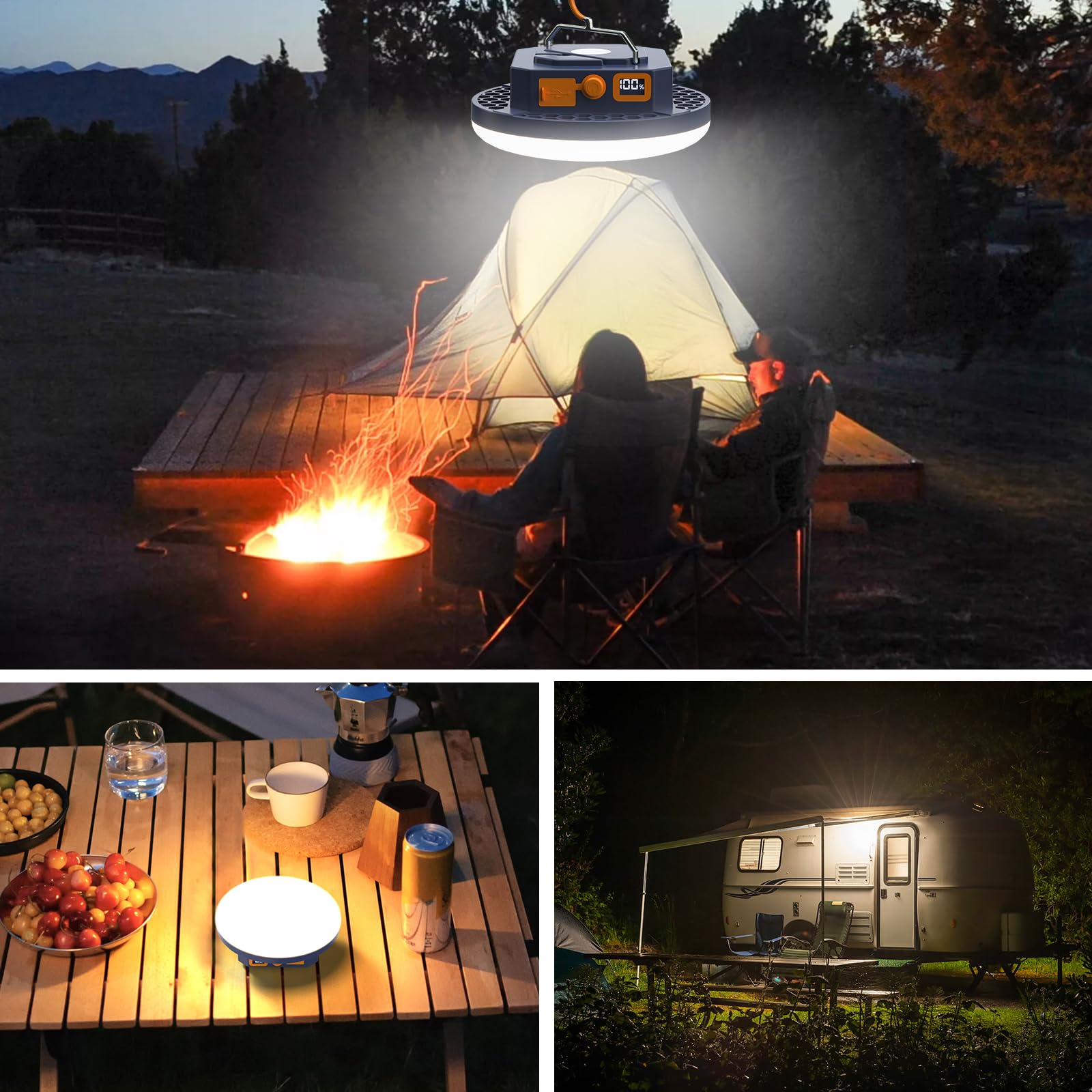 IODOO 10000mAh 4000LM Flashlight Portable LED Camping Lantern Rechargeable Light 30W with Digital Power Display and Magnet , IPX5 Waterproof Tent Lights Power Failure Emergency Light