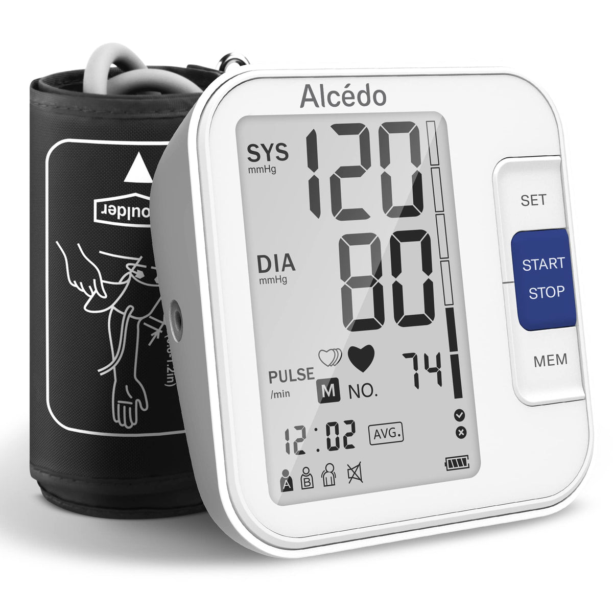 Alcedo Blutdruckmessgerät für den Heimgebrauch, Automatisches digitales Blutdruckmessgerät mit großer Manschette für den Oberarm, LCD-Bildschirm, 2x120 Speicherplätze, Sprachfunktion