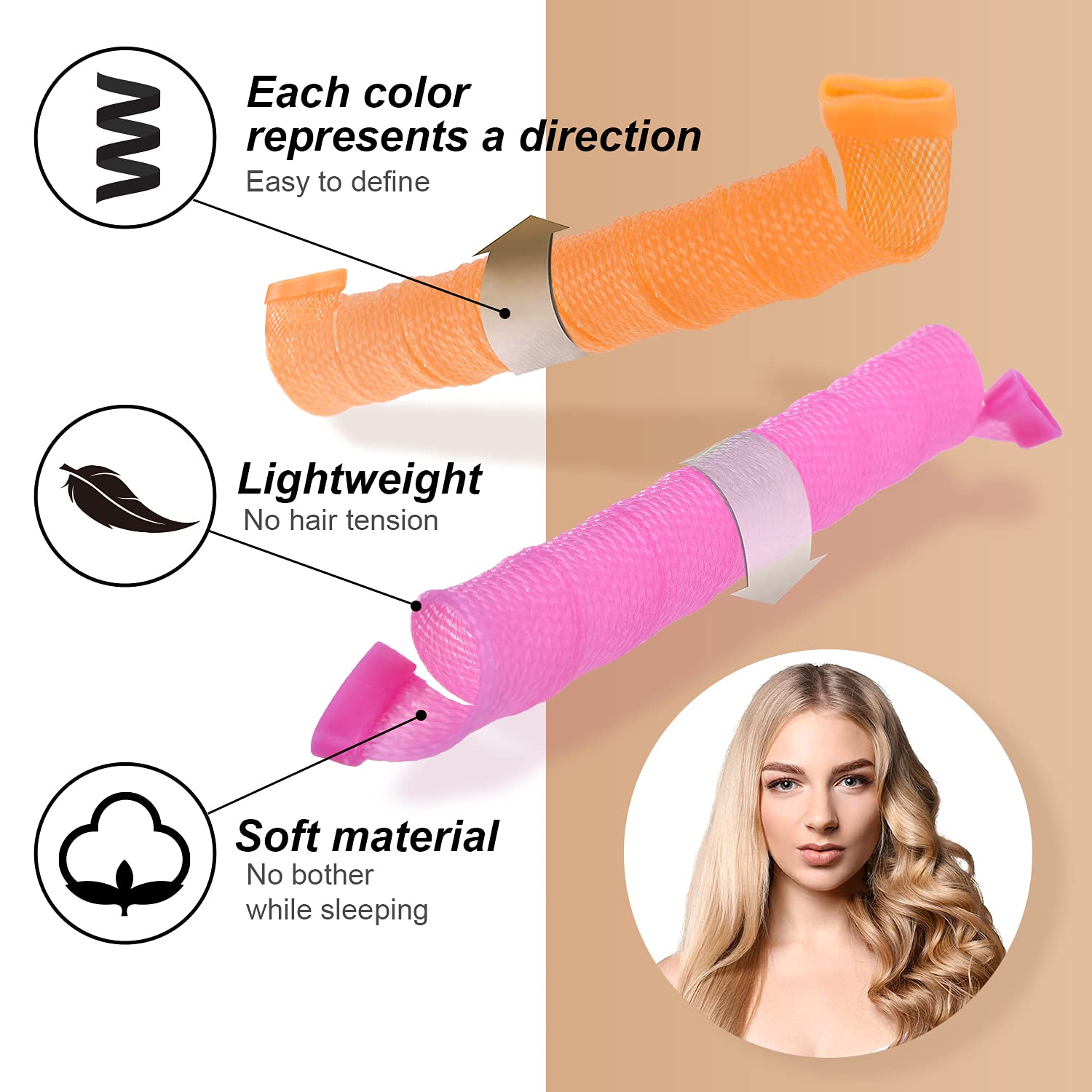 40pcs Heatless Spiral Hair Curlers for Long Hair - Heatless Curls Overnight 22inch Magic Magic Hair Rollers No Heat Curlers with 6pcs Styling Hook