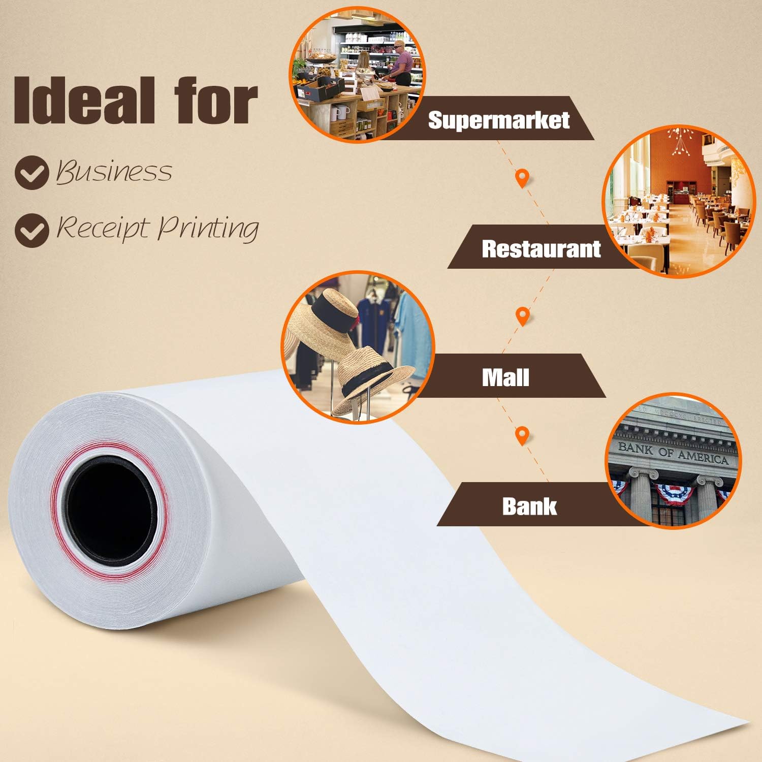 TK Thermal King, (50 Rolls) 2 1/4" 50' feet White Paper Cash Register POS Receipt, Fits All Credit Card Terminal Great For Cashier Receipt Small Business Premium Quality