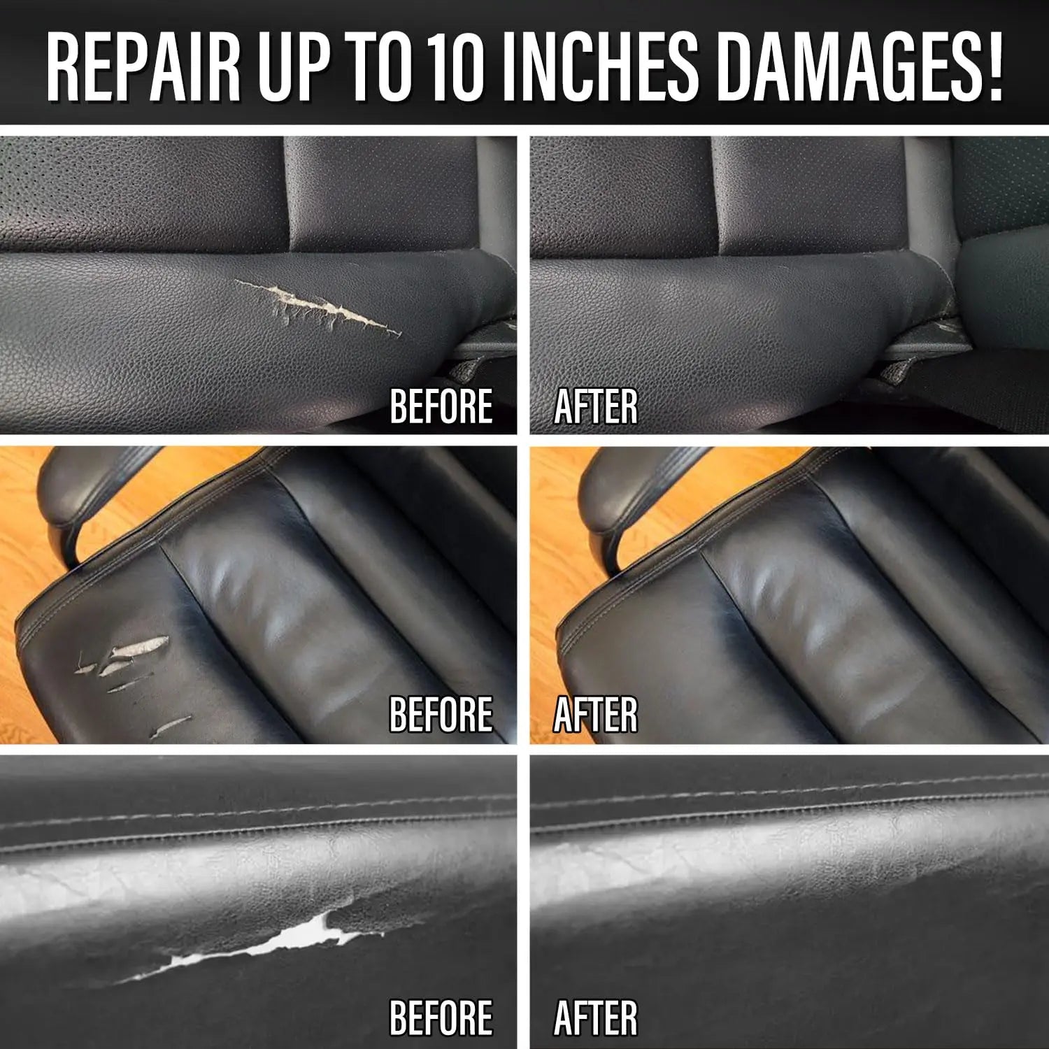 Black Leather Repair Kit, Vinyl Repair Kit for Car Seats, Couch, Boat, Sofa & Purse, Fix Scratch & Rip on Artificial, Faux, Genuine Leather, with Color Matching Guide & Super Easy Instructions