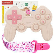 Cool Remote Game Control Teething Toy for Babies 0-6 6-12 Months,Game Controller Teether for Gamer Parents,Baby's First Valentines Day Gifts,Silicone Remote Chew Toys(Pink