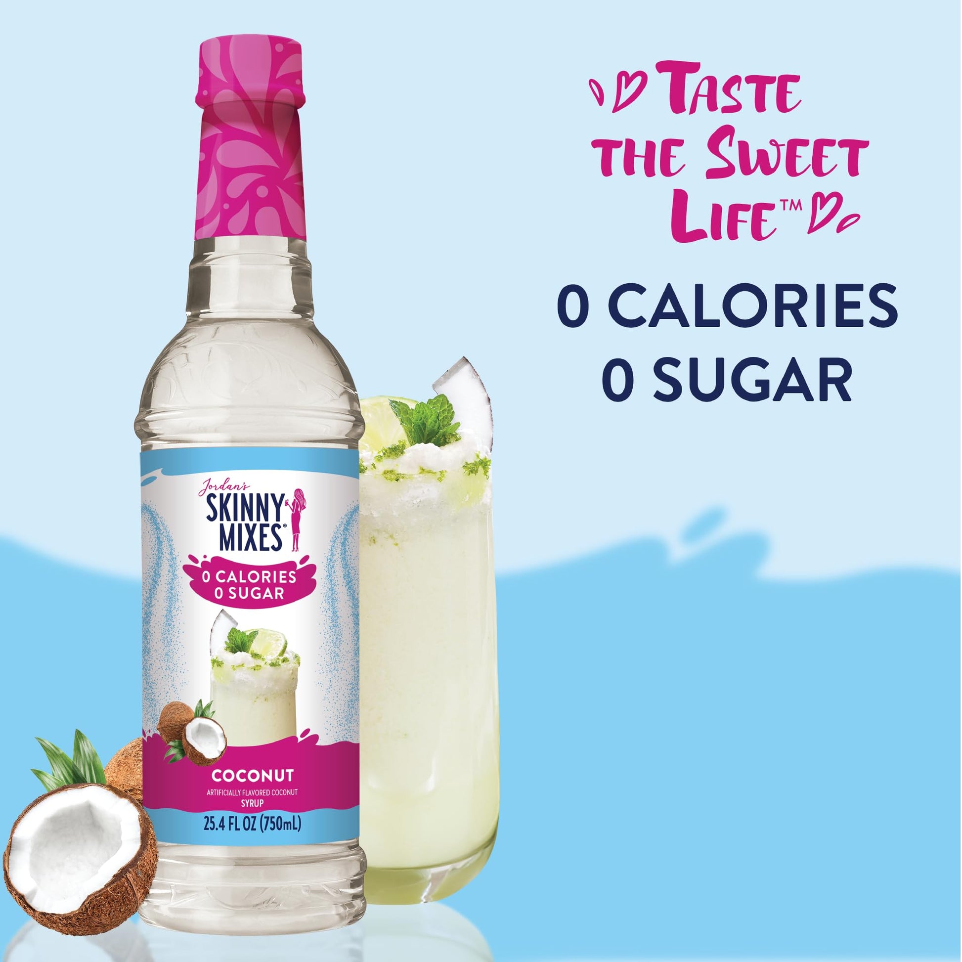 Jordan's Skinny Mixes Sugar Free Syrup, Coconut Flavor, Fruit Flavored Water Enhancer, Drink Mix for Ice Tea, Lemonade & More, Zero Calorie Flavoring, Keto Friendly, 25.4 Fl Oz, 1 Pack