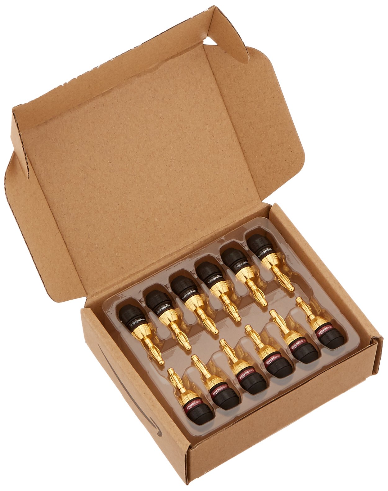 Amazon Basics Speaker Connector Banana Plugs,12 Count (1 Pack of 6 Pairs), 0.5 x 0.5 x 1.3 inches, Black
