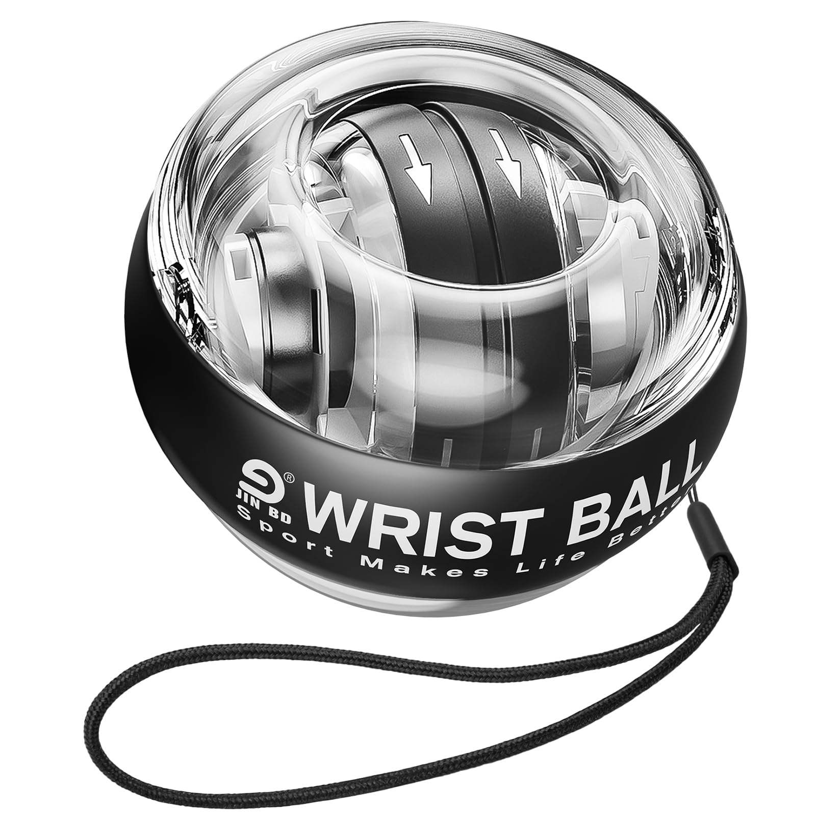 JIN BD Wrist Trainer/Strengthener Gyro Ball Auto-Start Gyroscopic Forearm Exerciser for Strengthen Arms, Fingers, Wrist Bones and Muscles （Black Without Light）
