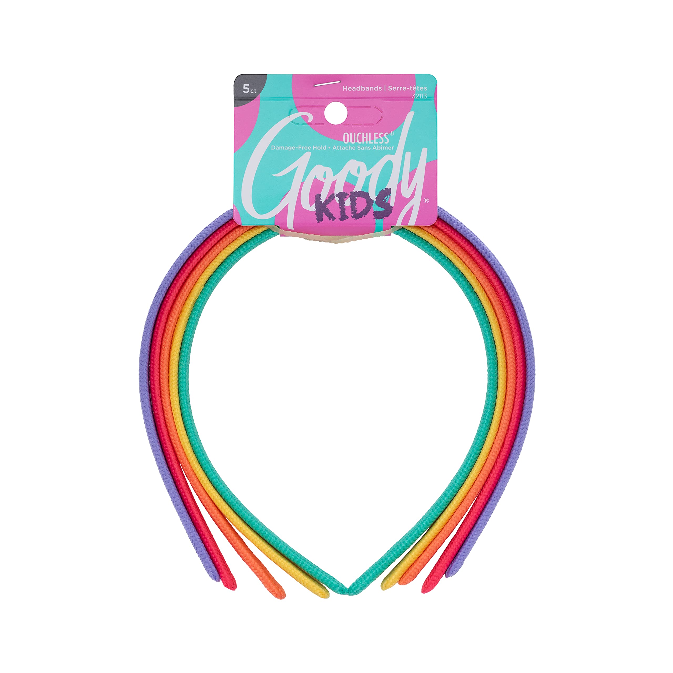 Goody Kids Ouchless Classic Headband، ألوان متنوعة - لجميع أنواع الشعر - تصميم جميل لتصفيف فوري - إكسسوارات شعر خالية من الألم للأولاد والبنات، 5 قطع (عبوة من 1)